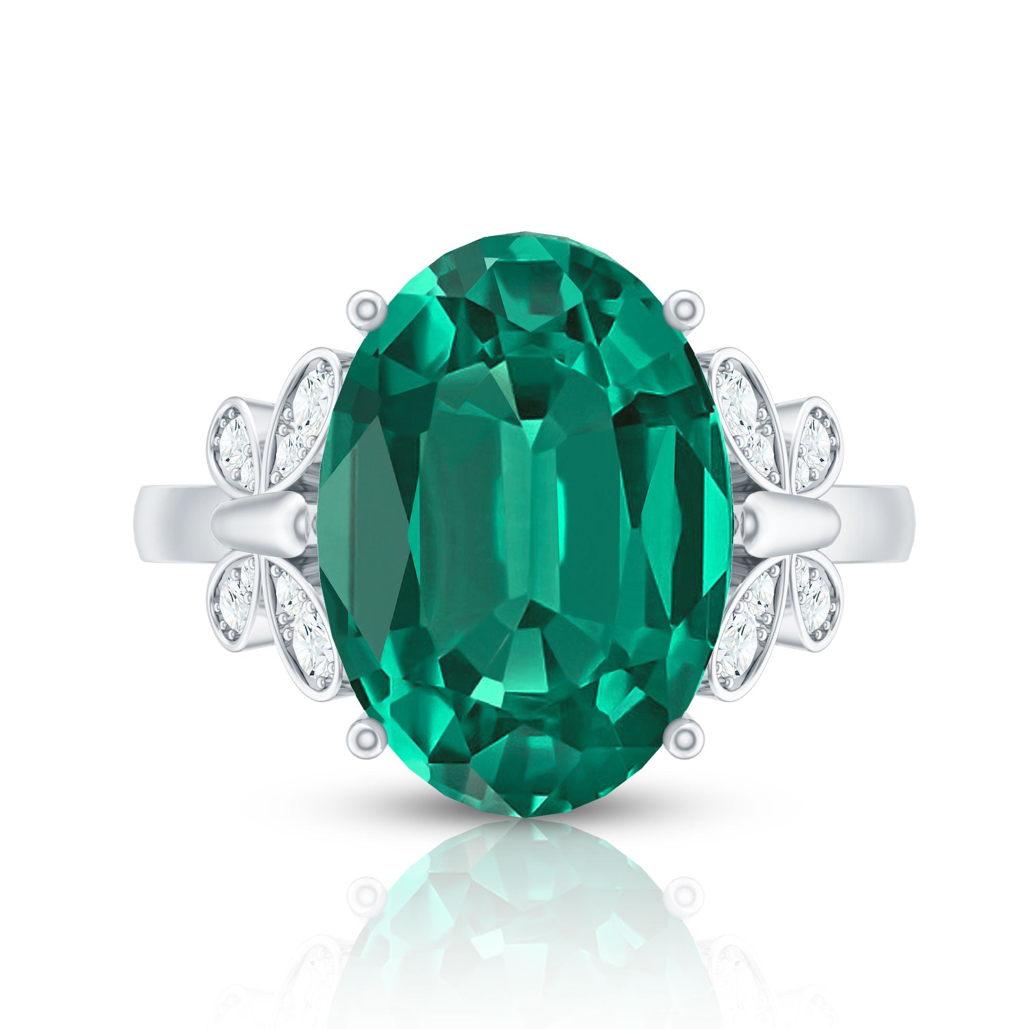 Certified 10X14 mm Lab Grown Emerald Statement Engagement Ring with Diamond