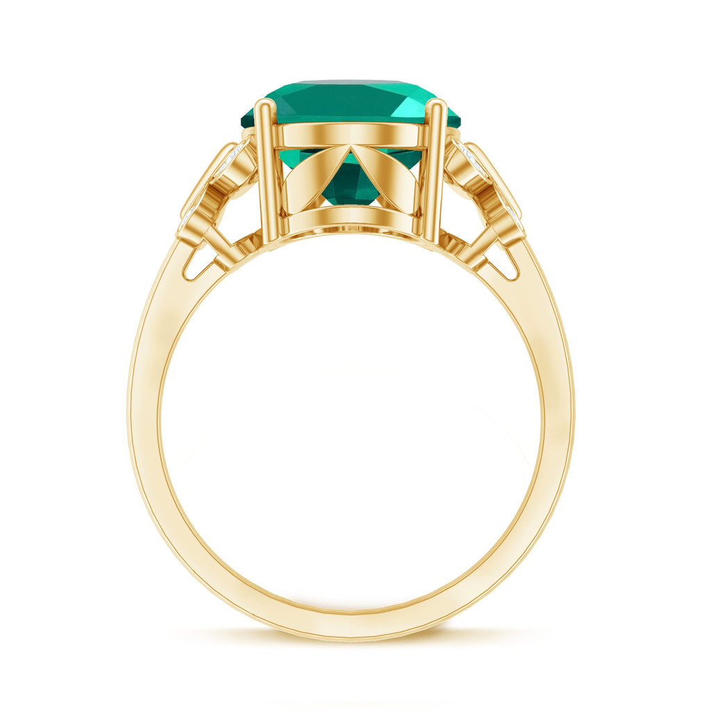 Certified 10X14 mm Lab Grown Emerald Statement Engagement Ring with Diamond