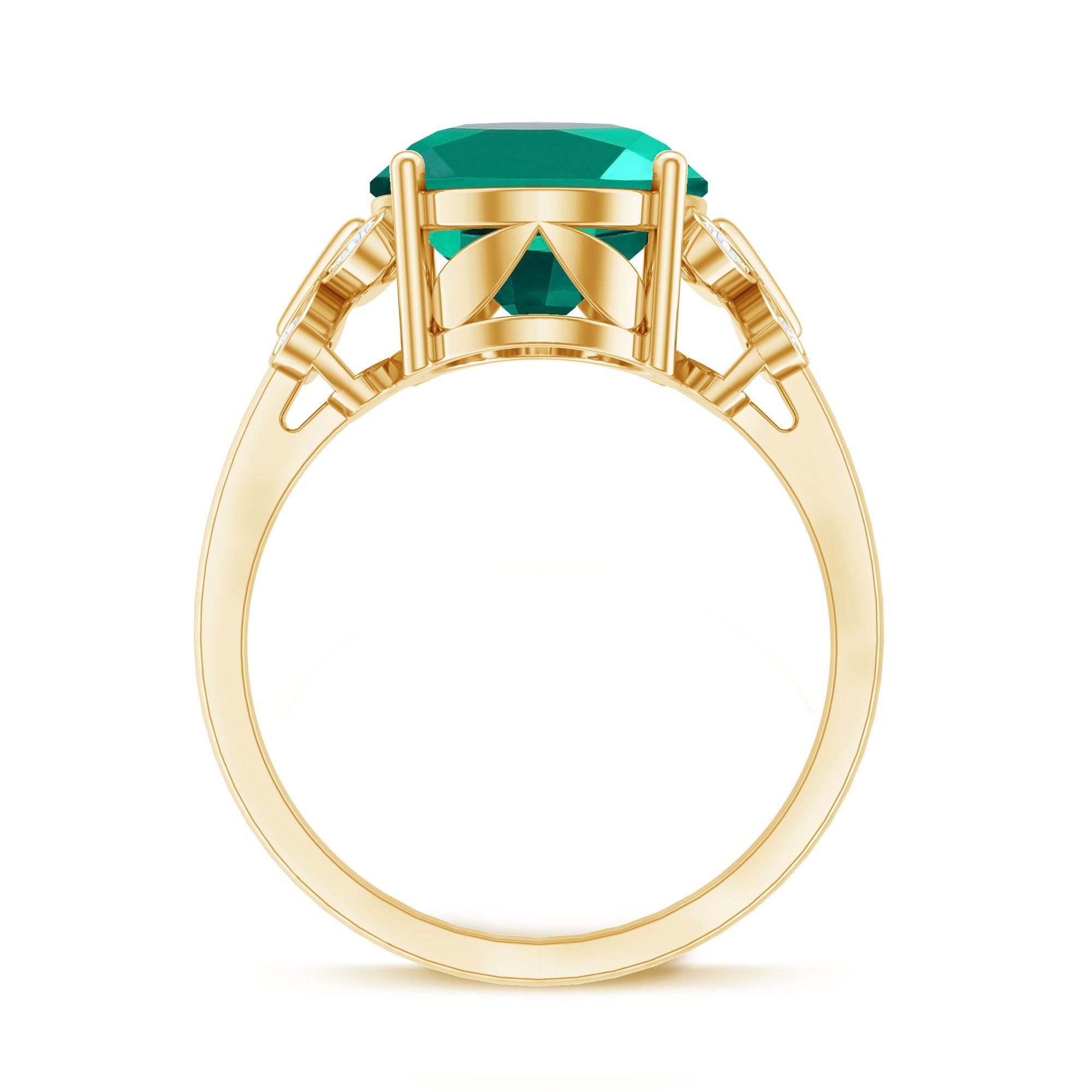 Certified 10X14 mm Lab Grown Emerald Statement Engagement Ring with Diamond