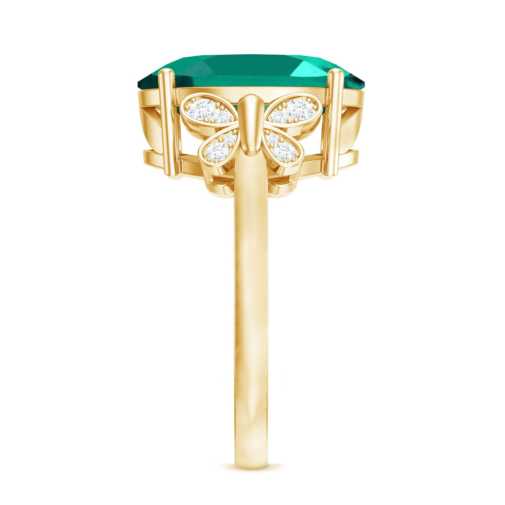 Certified 10X14 mm Lab Grown Emerald Statement Engagement Ring with Diamond