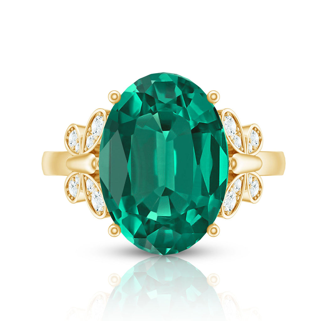 Certified 10X14 mm Lab Grown Emerald Statement Engagement Ring with Diamond