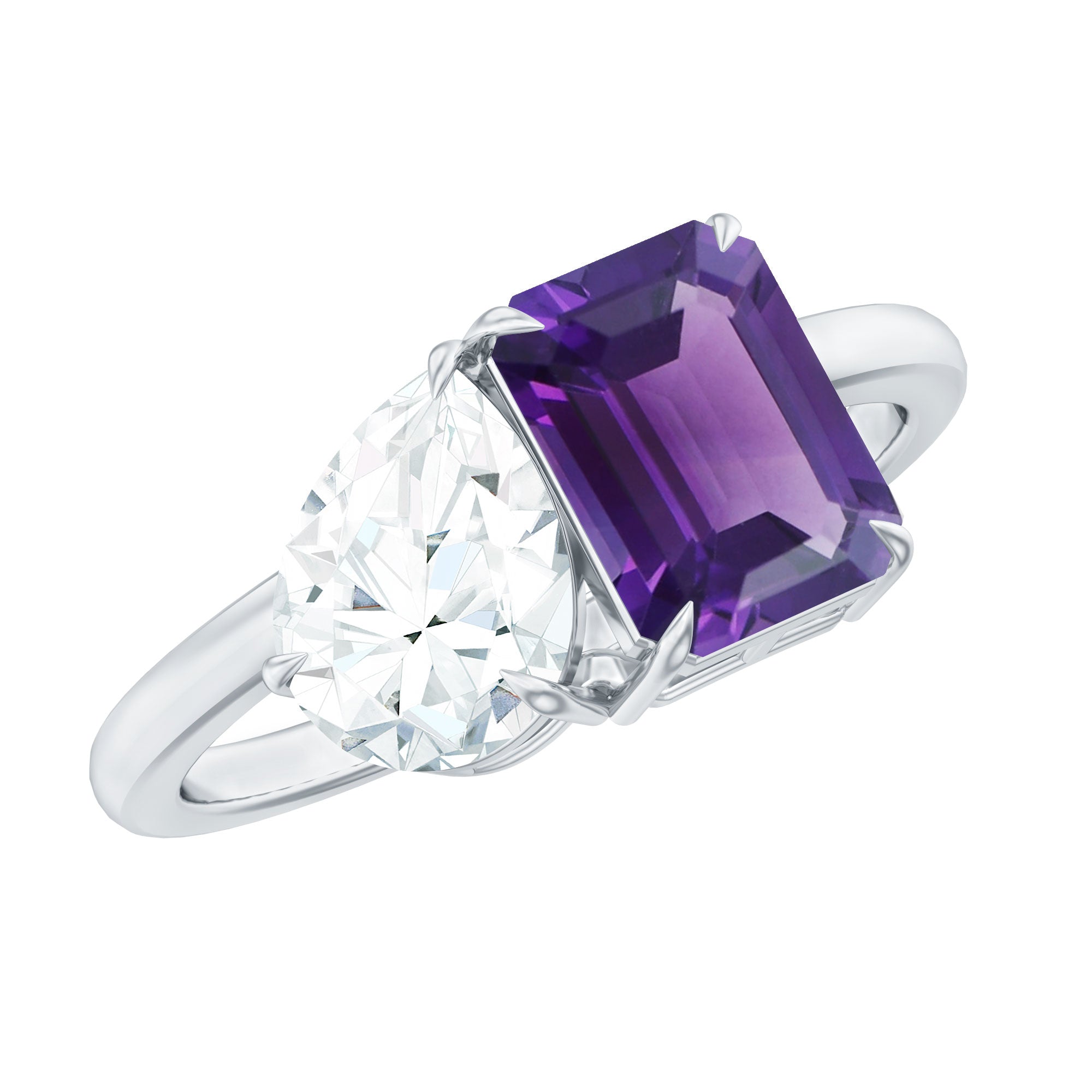 Certified Real Amethyst Toi Et Moi Engagement Ring with Moissanite