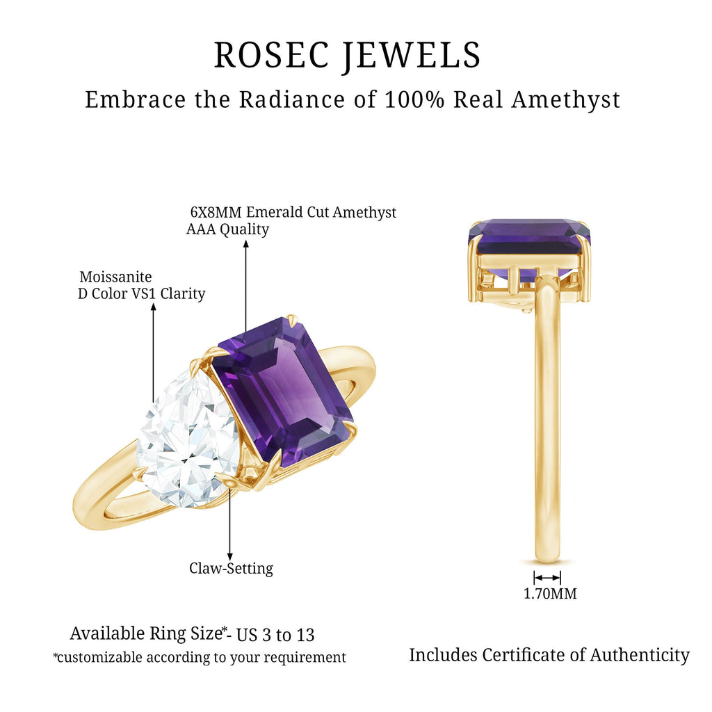 Certified Real Amethyst Toi Et Moi Engagement Ring with Moissanite