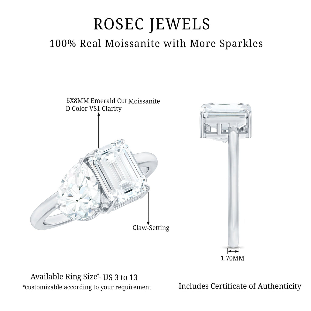 Pear and Emerald Cut Moissanite Toi Et Moi Engagement Ring
