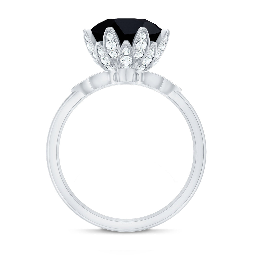 Nature Inspired 4.5 Carat Lab Grown Black and White Diamond Wedding Engagement Ring Set