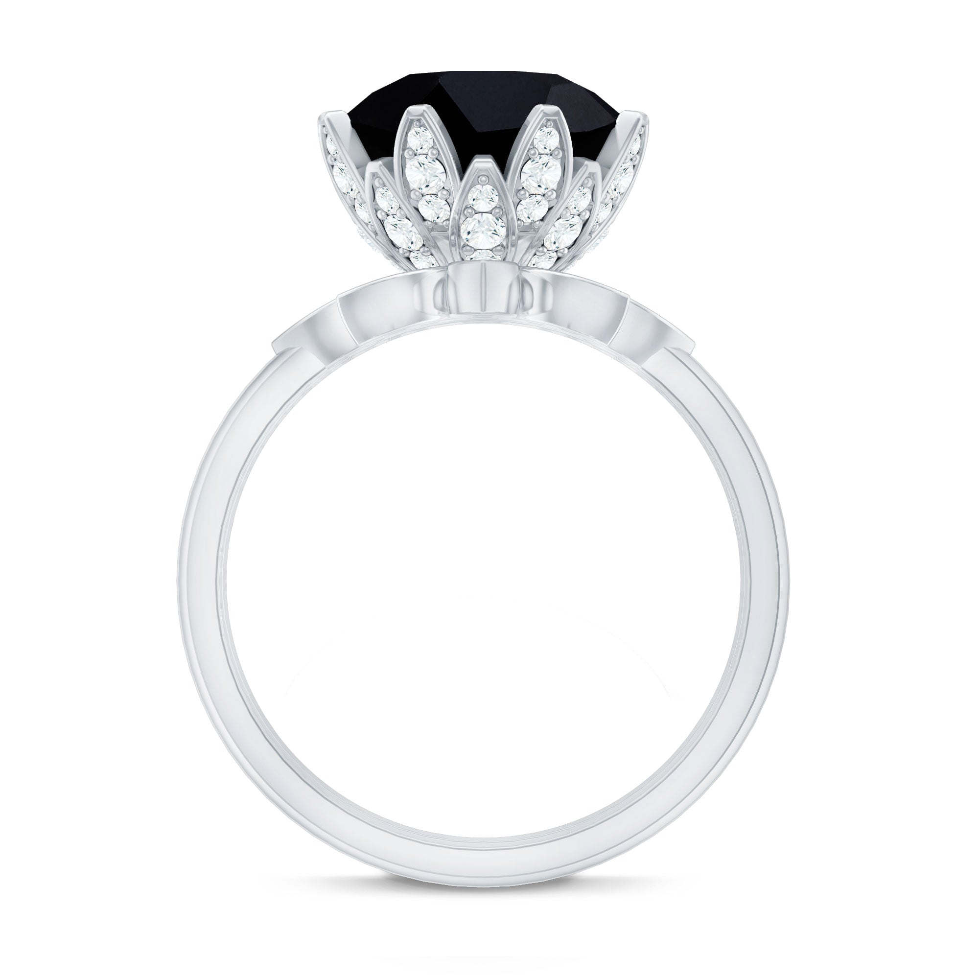 Nature Inspired 4.5 Carat Lab Grown Black and White Diamond Wedding Engagement Ring Set
