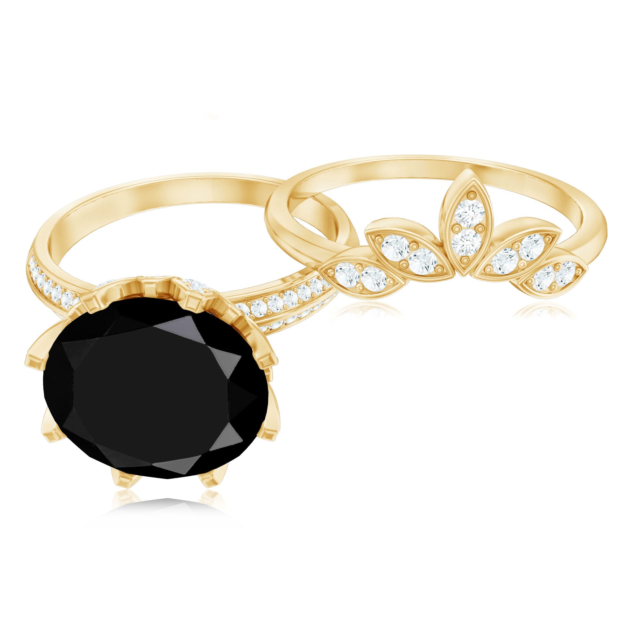 Nature Inspired 4.5 Carat Lab Grown Black and White Diamond Wedding Engagement Ring Set
