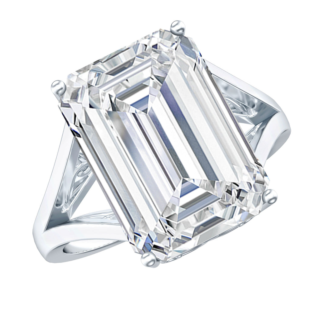 Certified 10X14 MM Emerald Cut Moissanite Engagement Ring for Women