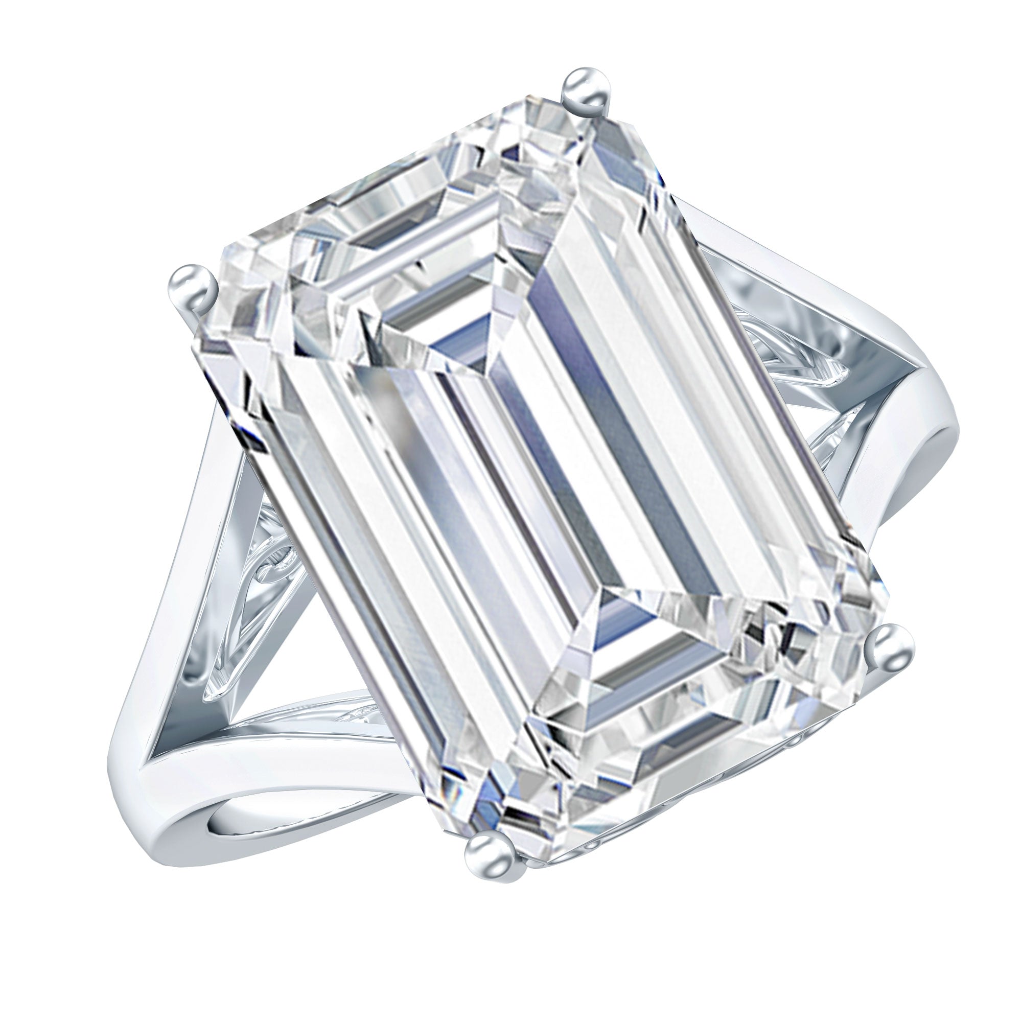 Certified 10X14 MM Emerald Cut Moissanite Engagement Ring for Women