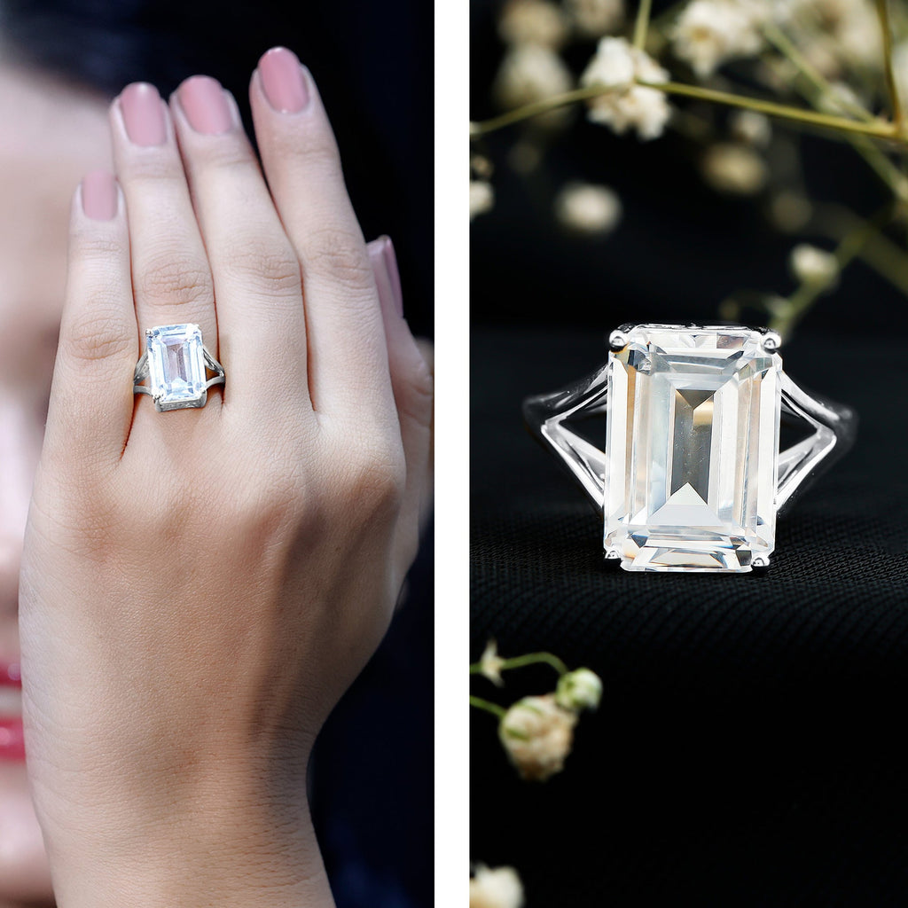 Certified 10X14 MM Emerald Cut Moissanite Engagement Ring for Women
