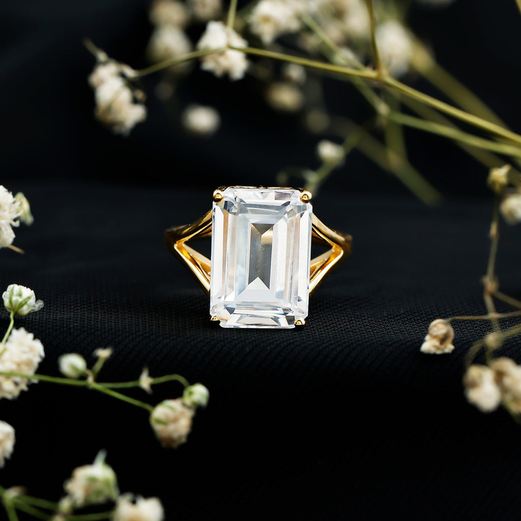 Certified 10X14 MM Emerald Cut Moissanite Engagement Ring for Women