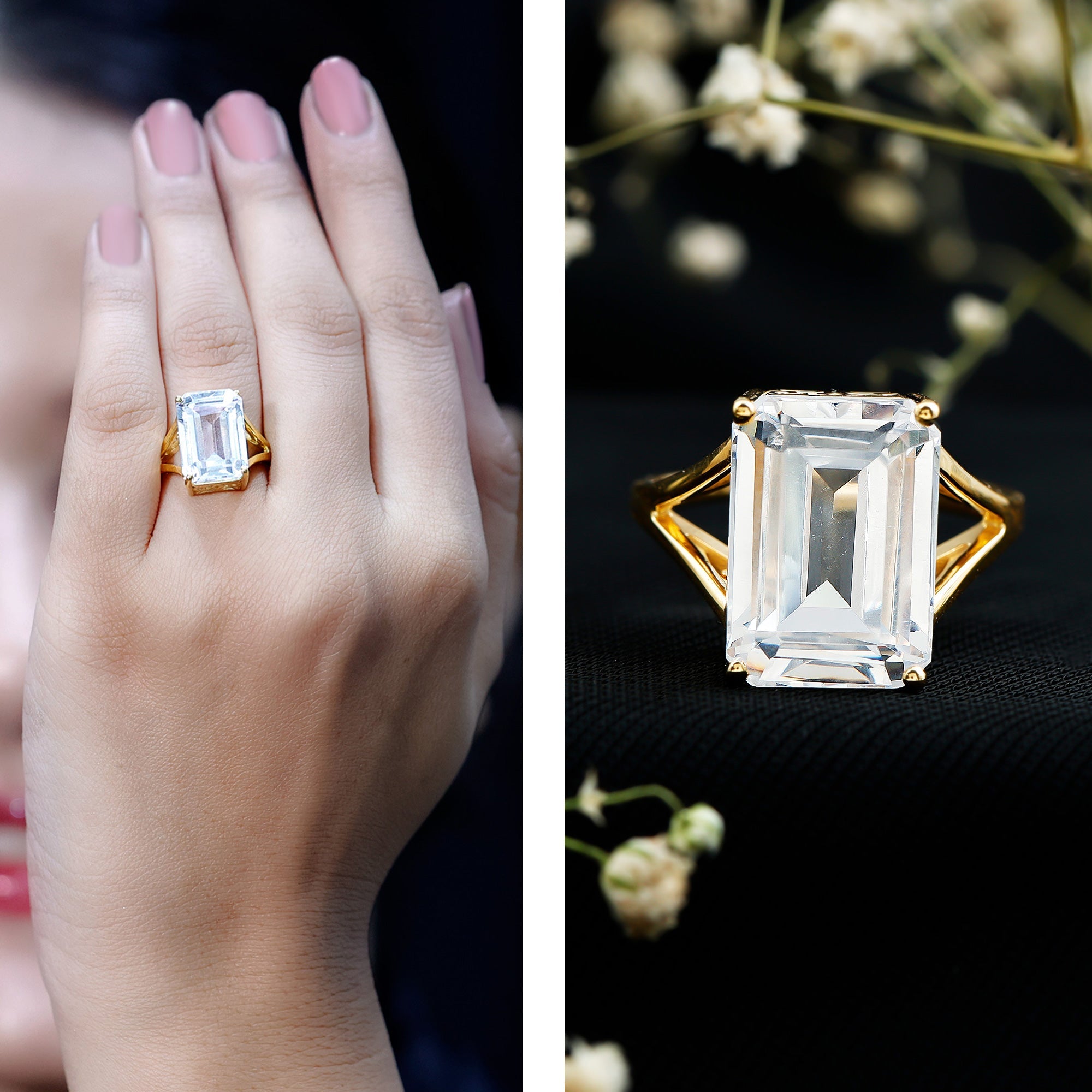 Certified 10X14 MM Emerald Cut Cubic Zirconia Solitaire Engagement Ring