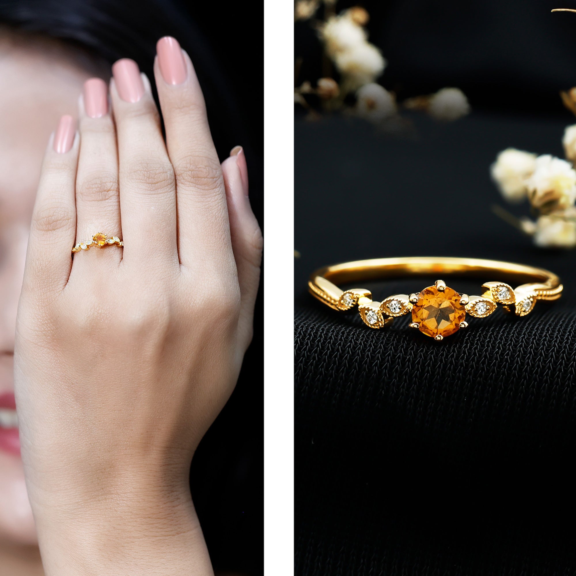 Nature Inspired Citrine and Diamond Proposal Ring for Her