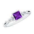 1.2 Carat Princess Cut Amethyst Promise Ring with Celtic Knot