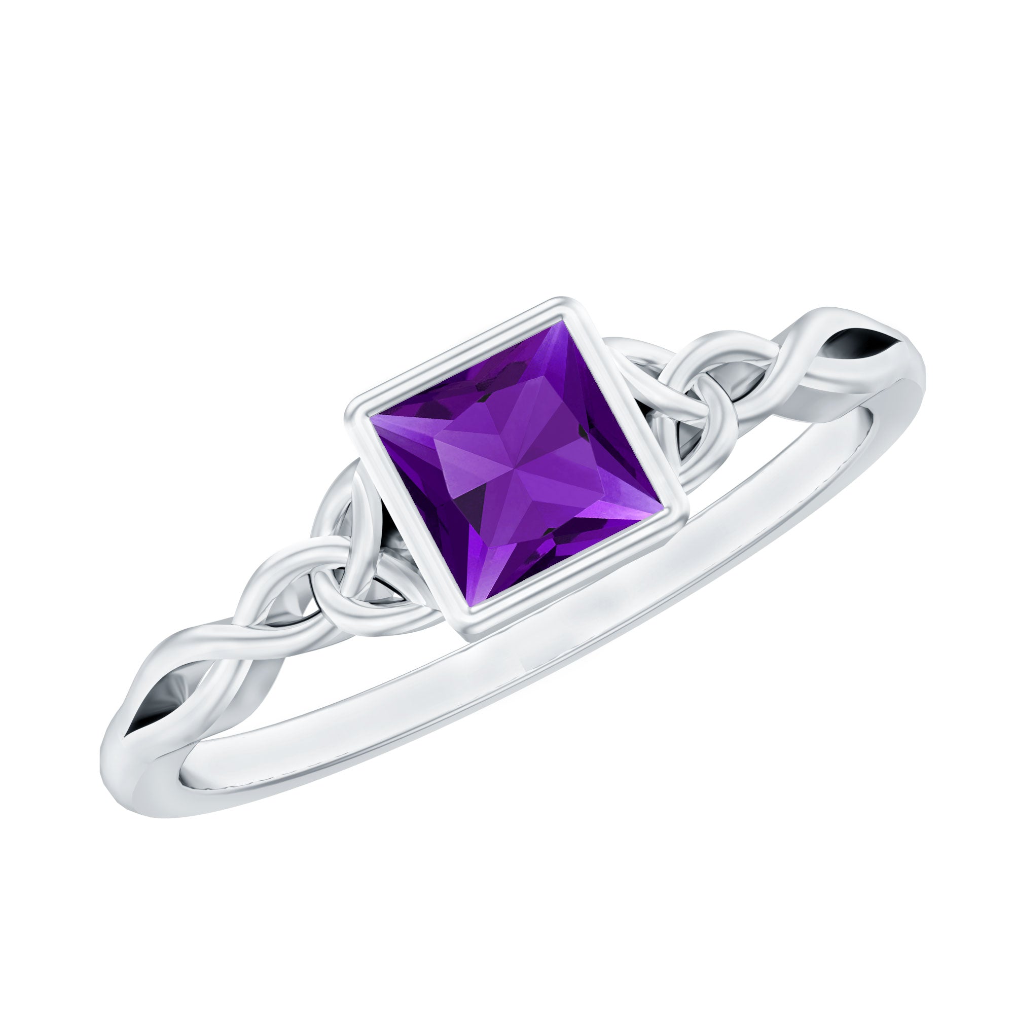 1.2 Carat Princess Cut Amethyst Promise Ring with Celtic Knot