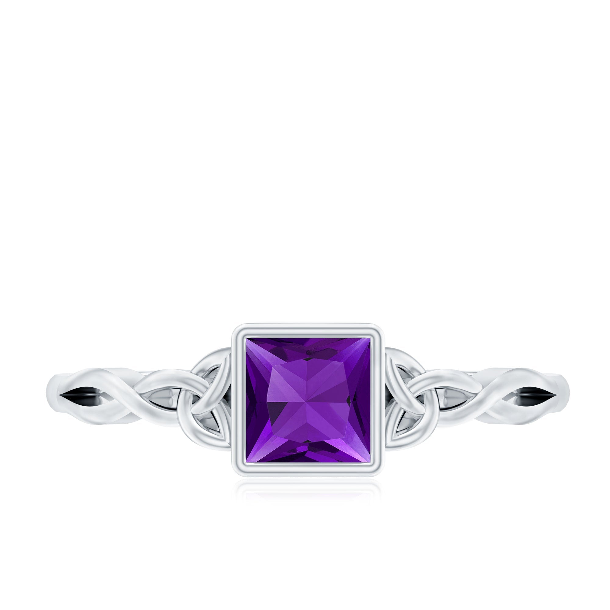 1.2 Carat Princess Cut Amethyst Promise Ring with Celtic Knot