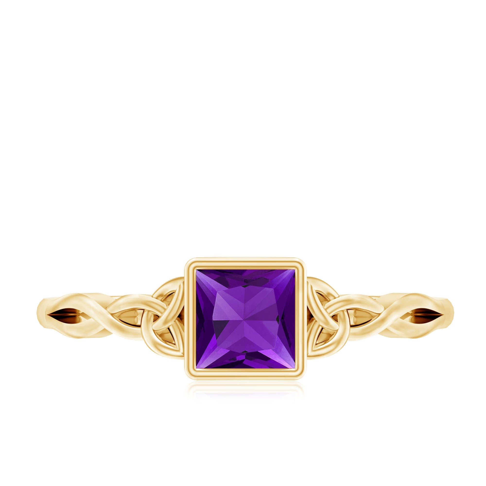 1.2 Carat Princess Cut Amethyst Promise Ring with Celtic Knot