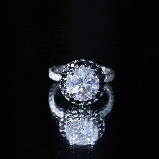 Certified 10 MM Moissanite Halo Engagement Ring With Lab Black Diamond