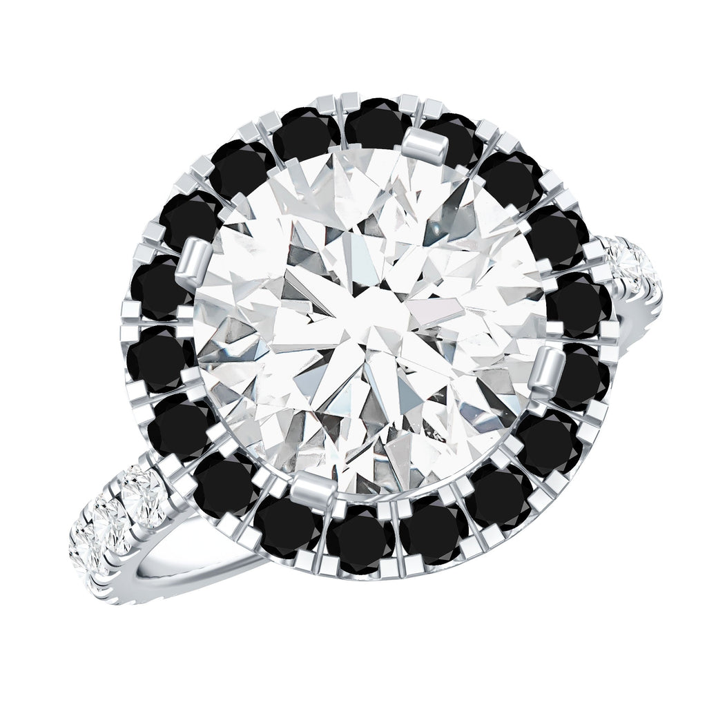 Certified 10 MM Moissanite Halo Engagement Ring With Lab Black Diamond