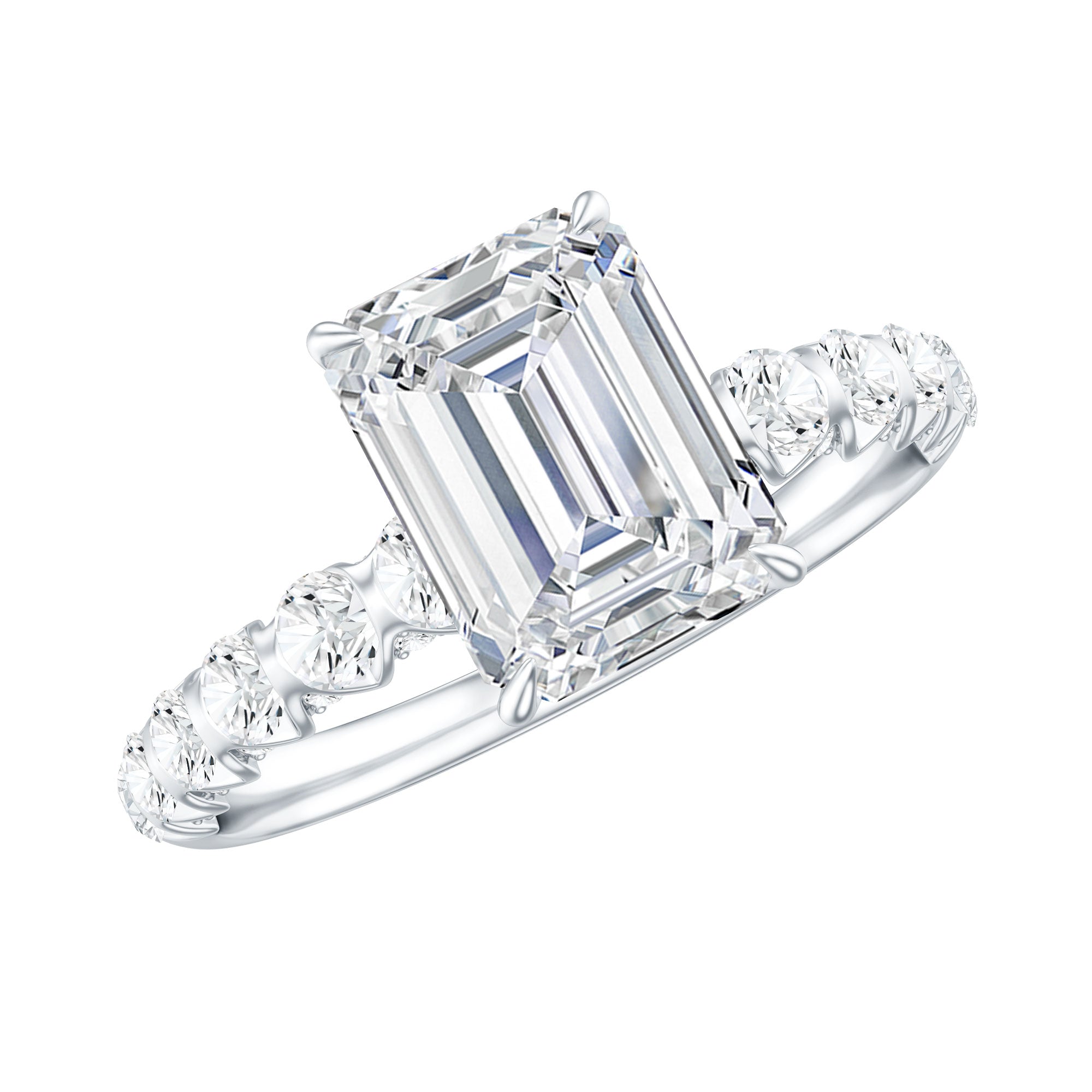 6X8 MM Emerald Cut Lab Grown Diamond Engagement Ring with Accent