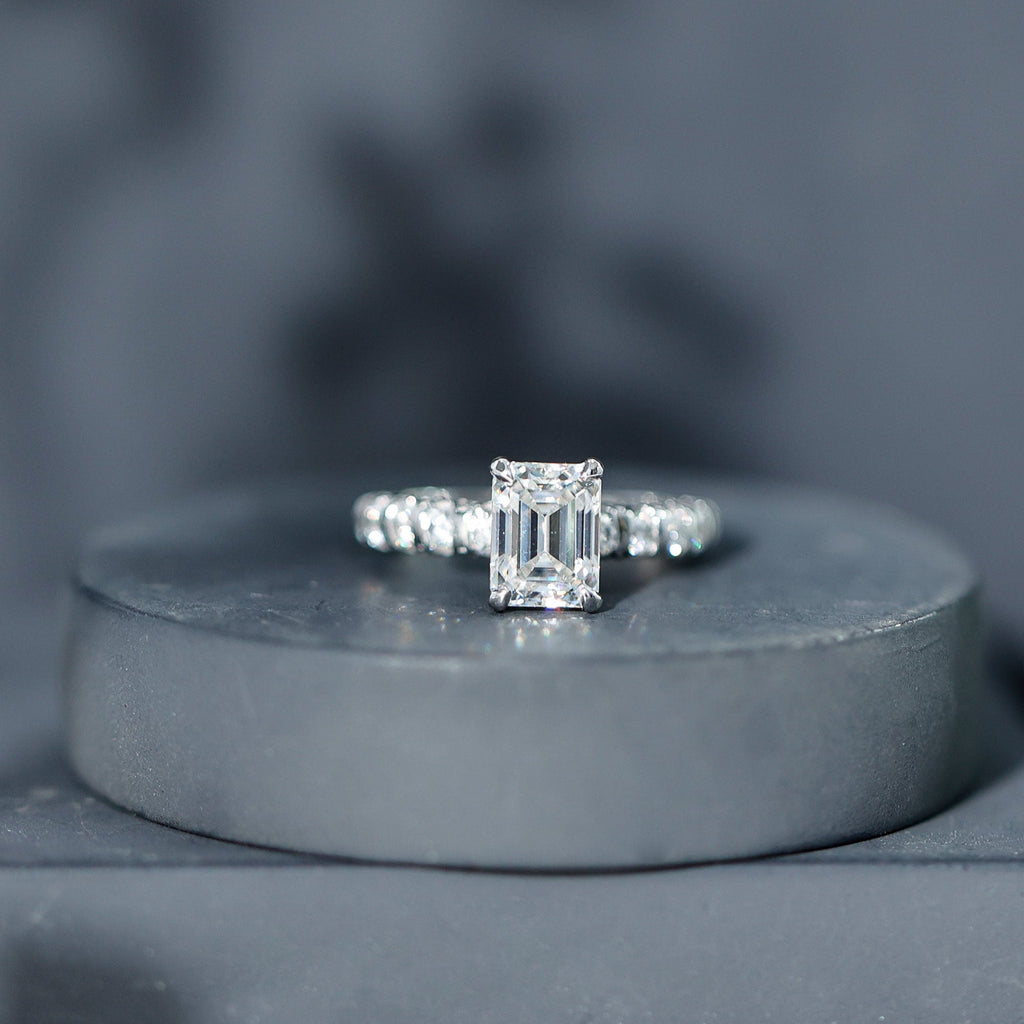 6X8 MM Emerald Cut Lab Grown Diamond Engagement Ring with Accent