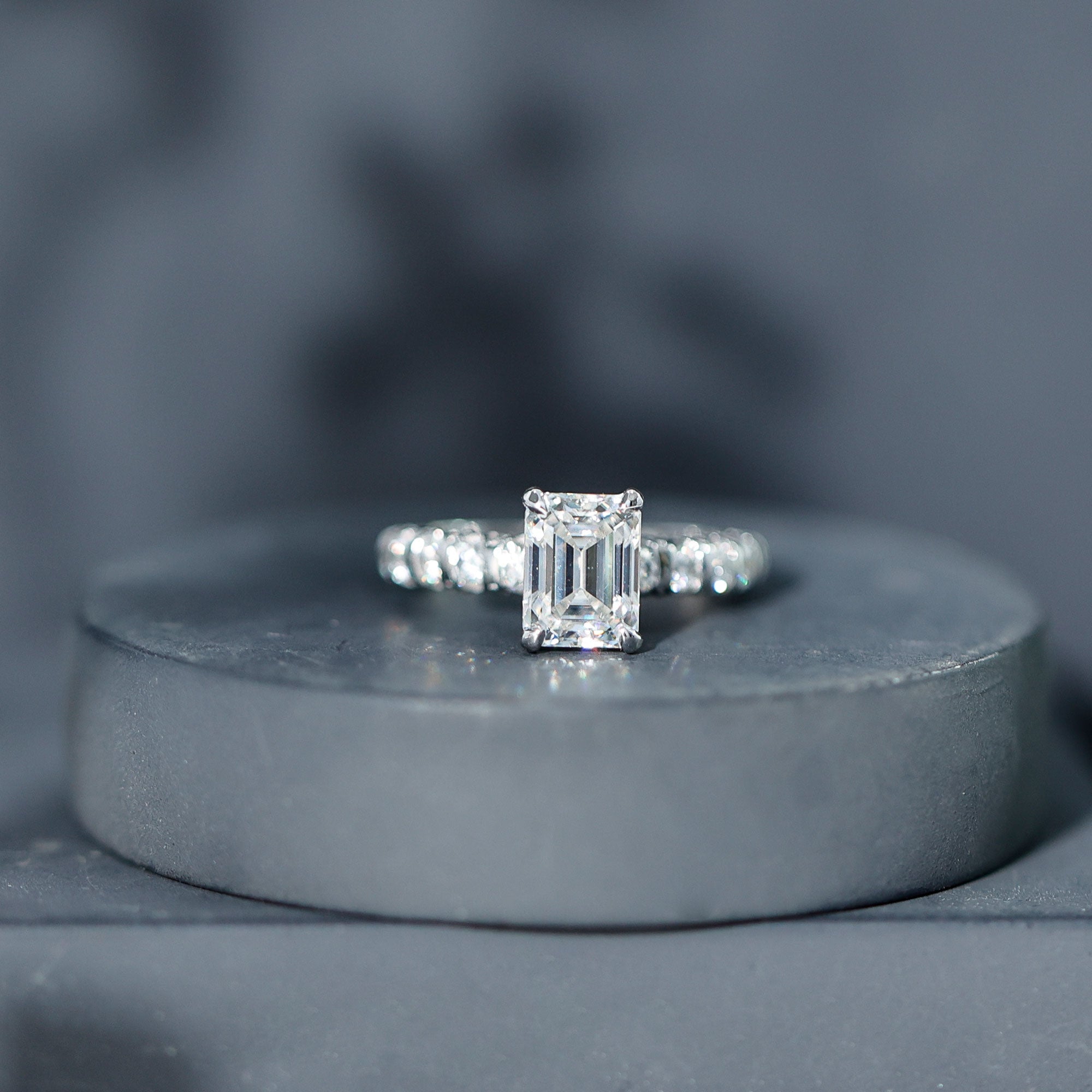 6X8 MM Emerald Cut Lab Grown Diamond Engagement Ring with Accent