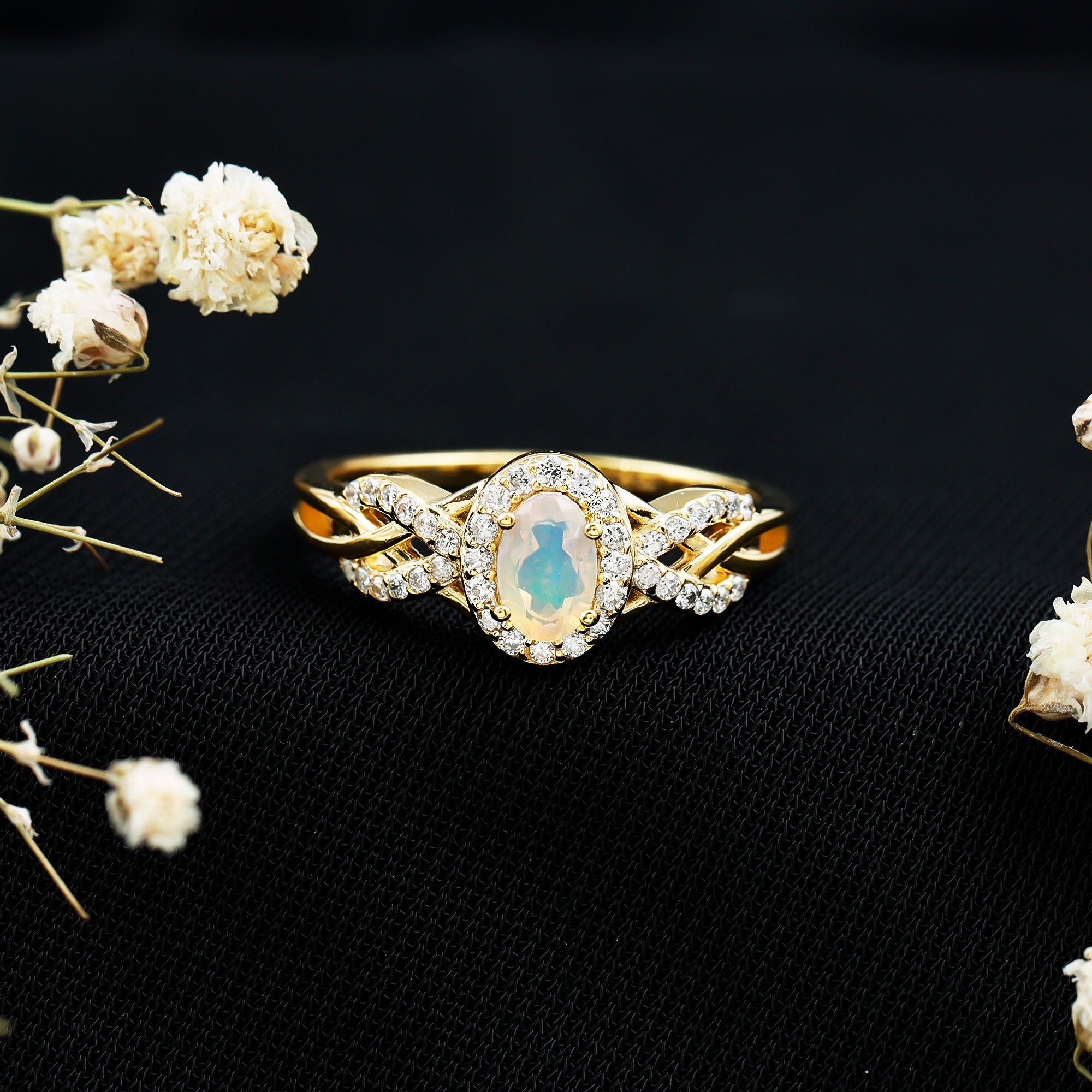 Genuine Ethiopian Opal and Diamond Oval Engagement Ring
