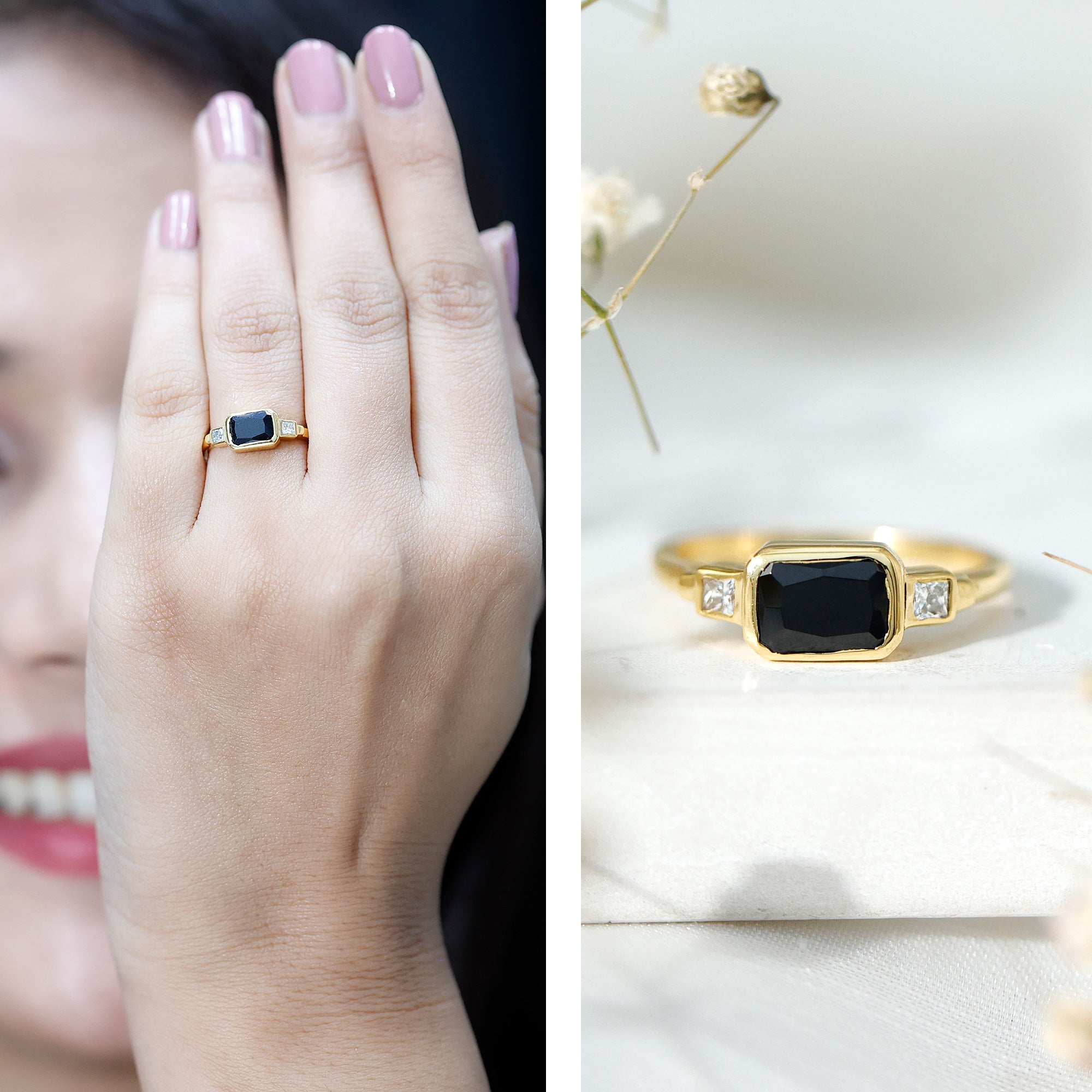 Lab Grown Black Diamond Bezel Set Engagement Ring For Women