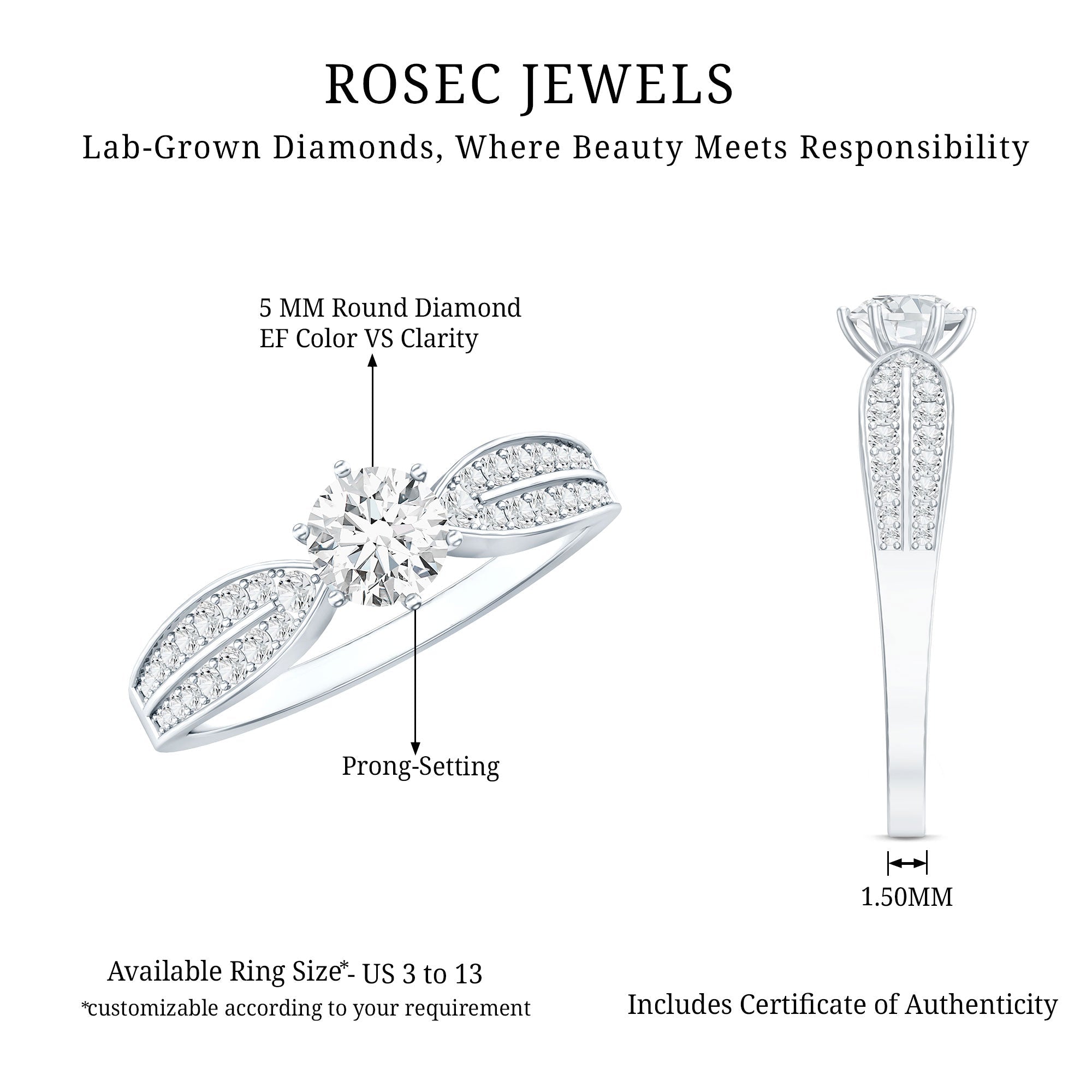 Certified Solitaire Lab Grown Diamond Promise Engagement Ring