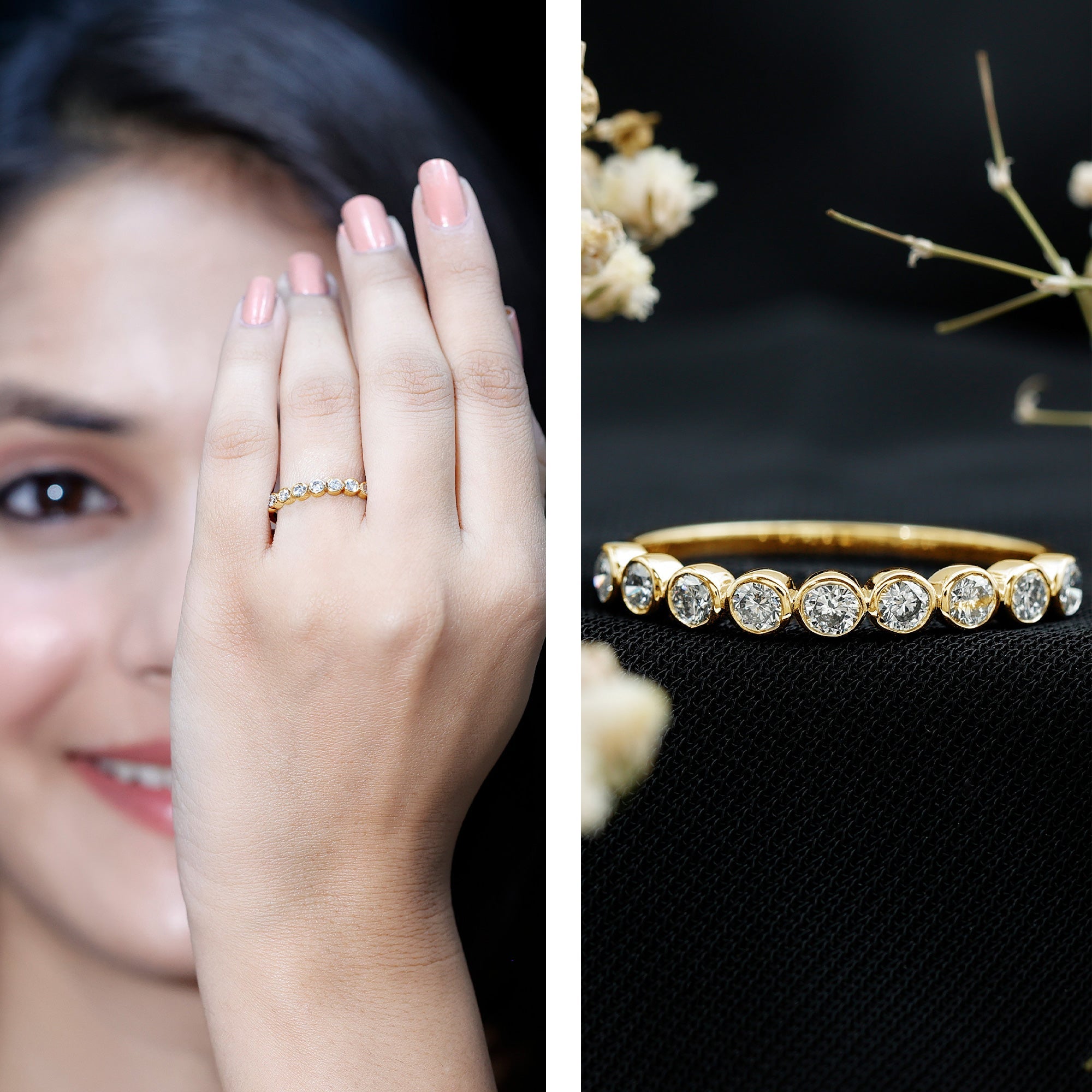 Bezel Set Lab Grown Diamond Half Eternity Ring