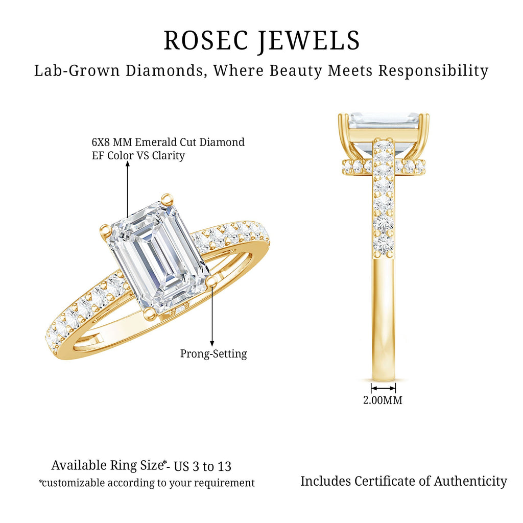 Diamond Emerald Cut Engagement Ring With Hidden Halo