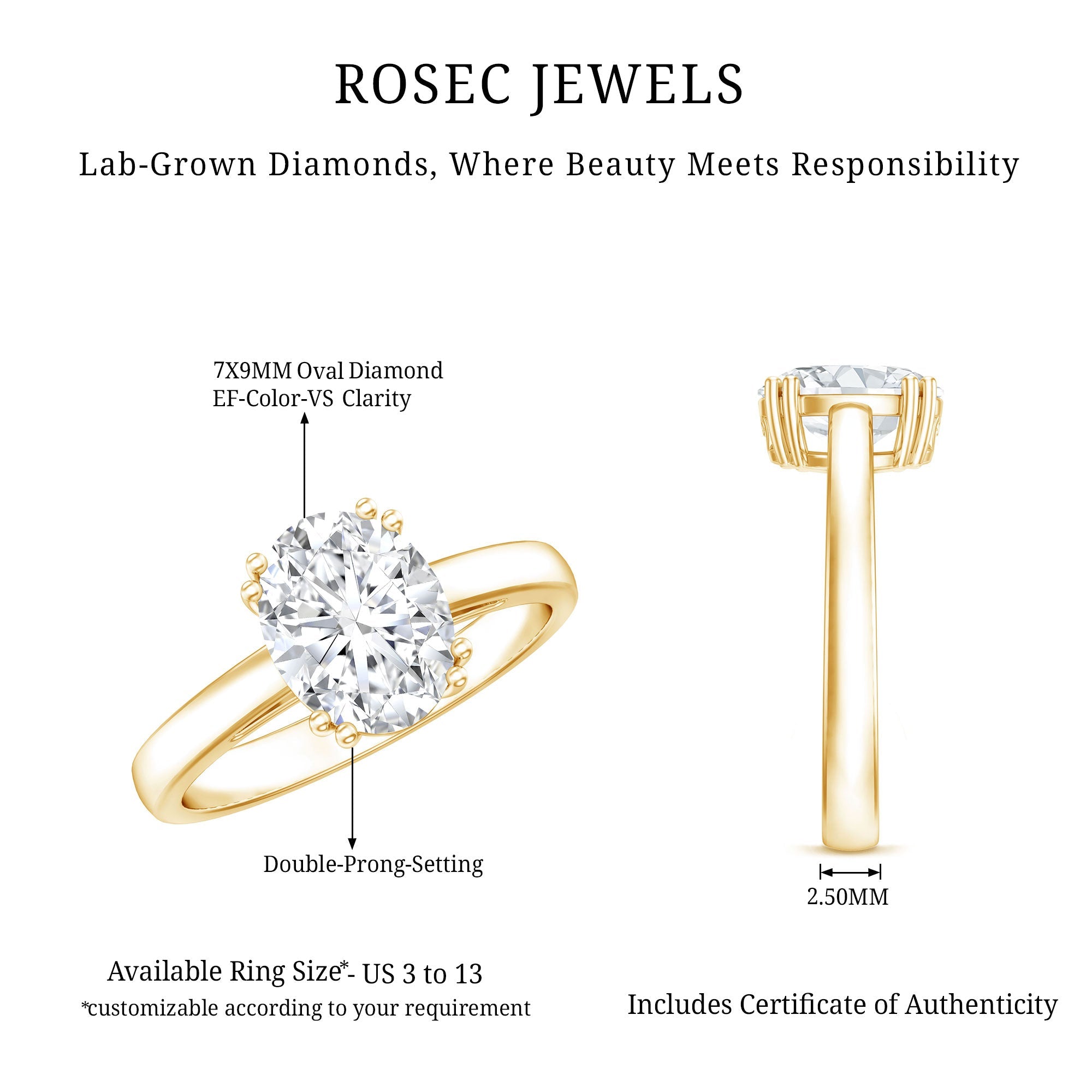 4 Prong Oval Cut Lab Grown Diamond Engagement Ring