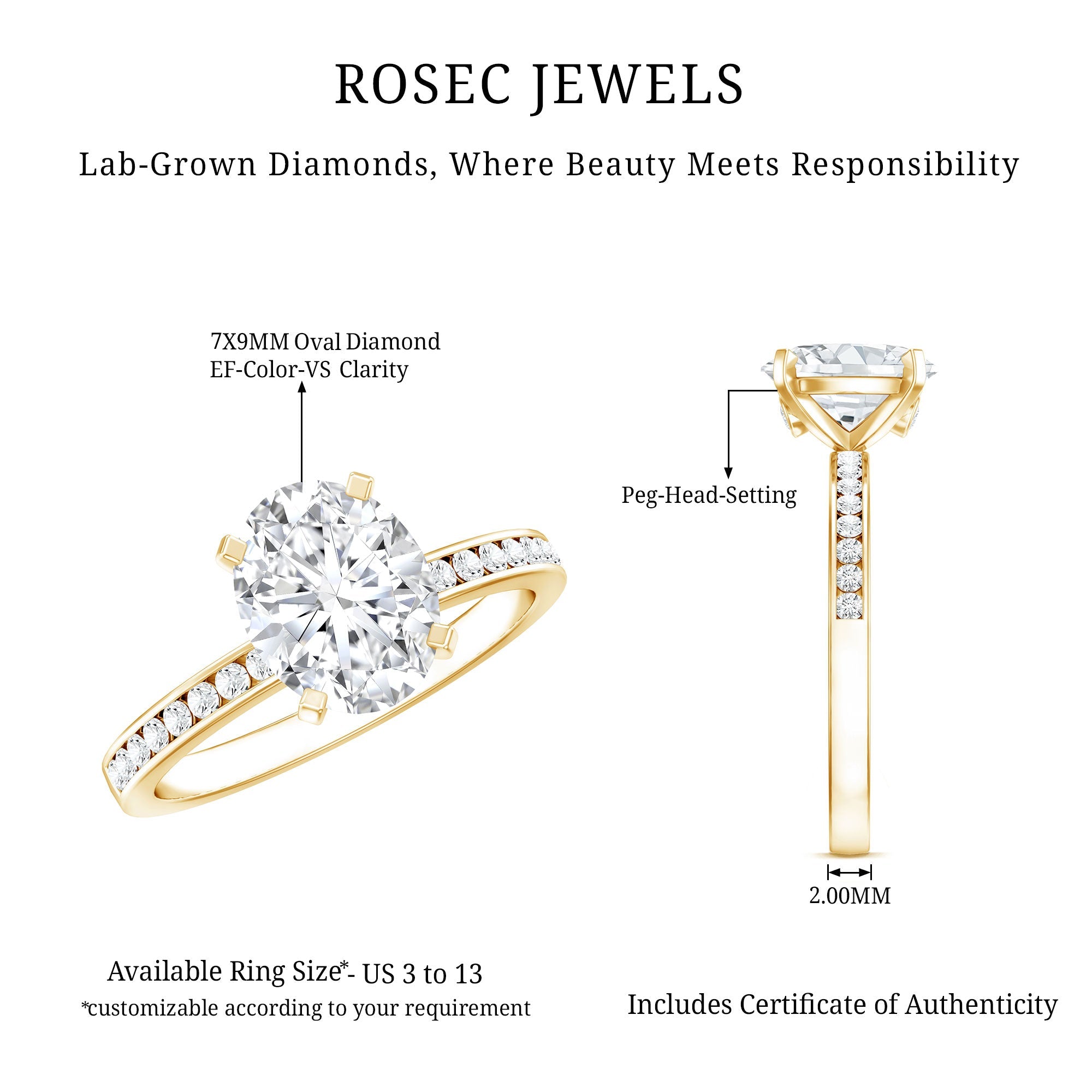 Certified 7X9 MM Lab Grown Diamond Oval Engagement Ring