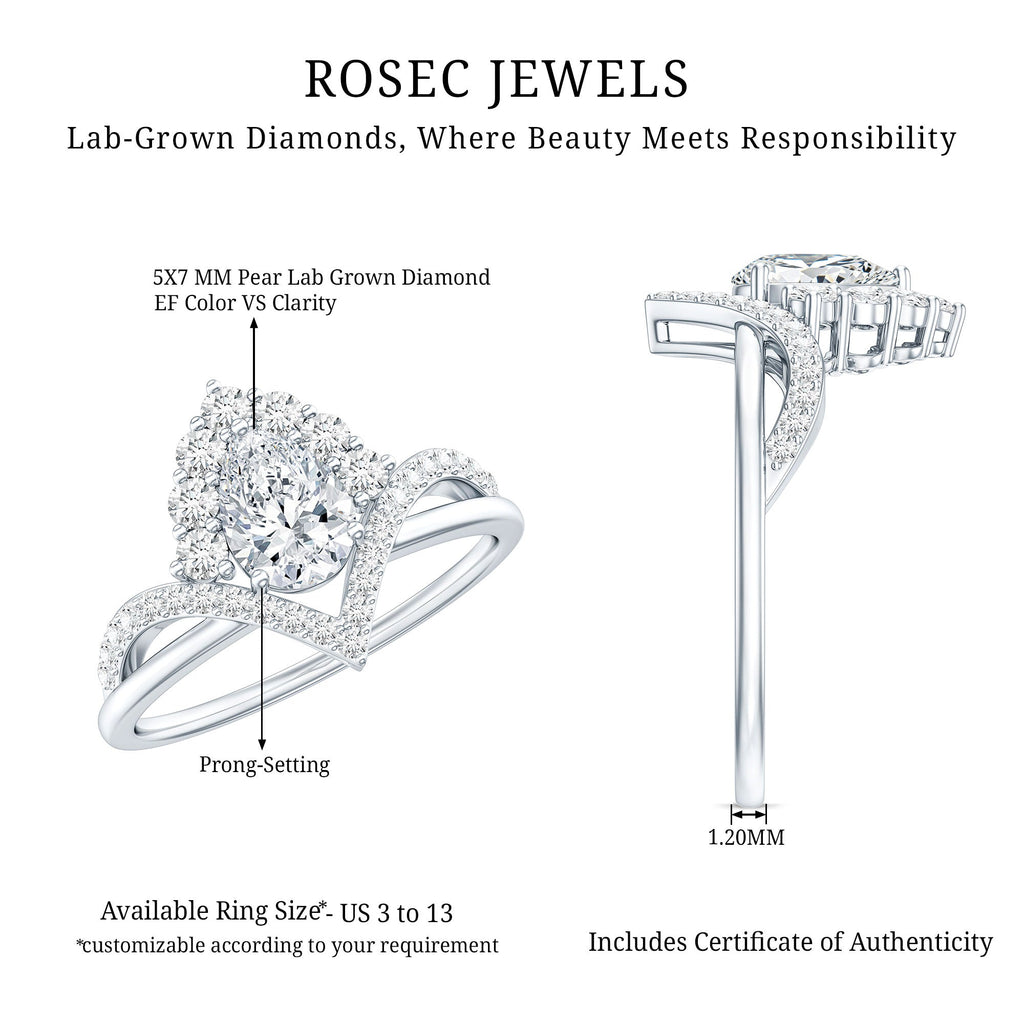 Pear Cut 5X7MM Lab Grown Diamond Designer Engagement Ring