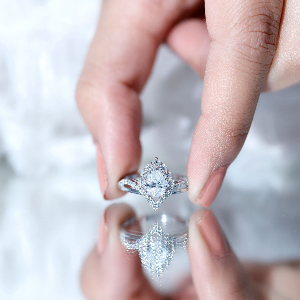 Pear Cut 5X7MM Lab Grown Diamond Designer Engagement Ring