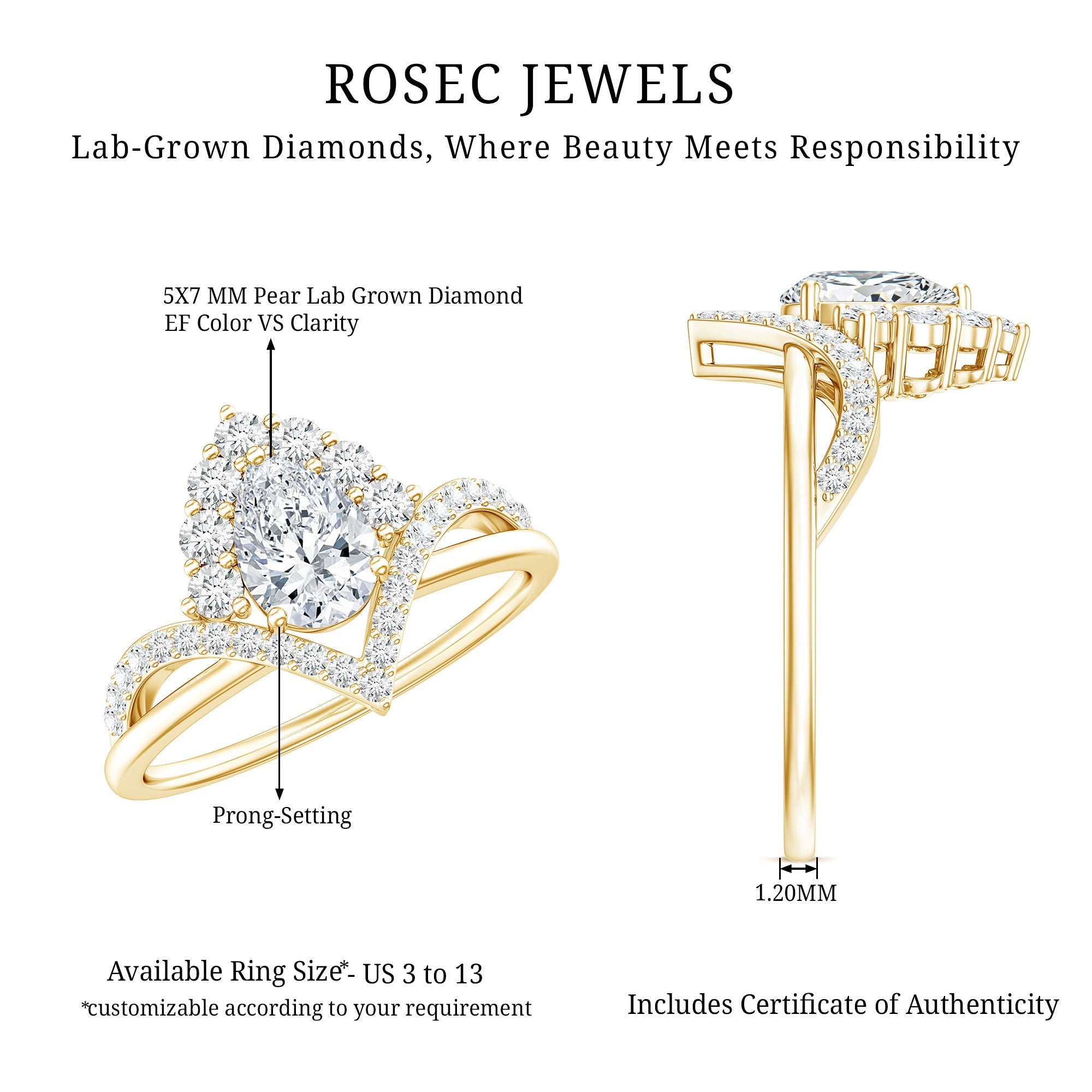 Pear Cut 5X7MM Lab Grown Diamond Designer Engagement Ring