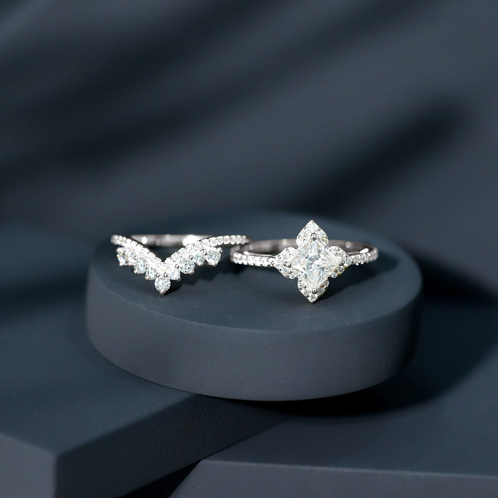 6 MM Princess Cut Lab Grown Diamond Designer Bridal Ring Set