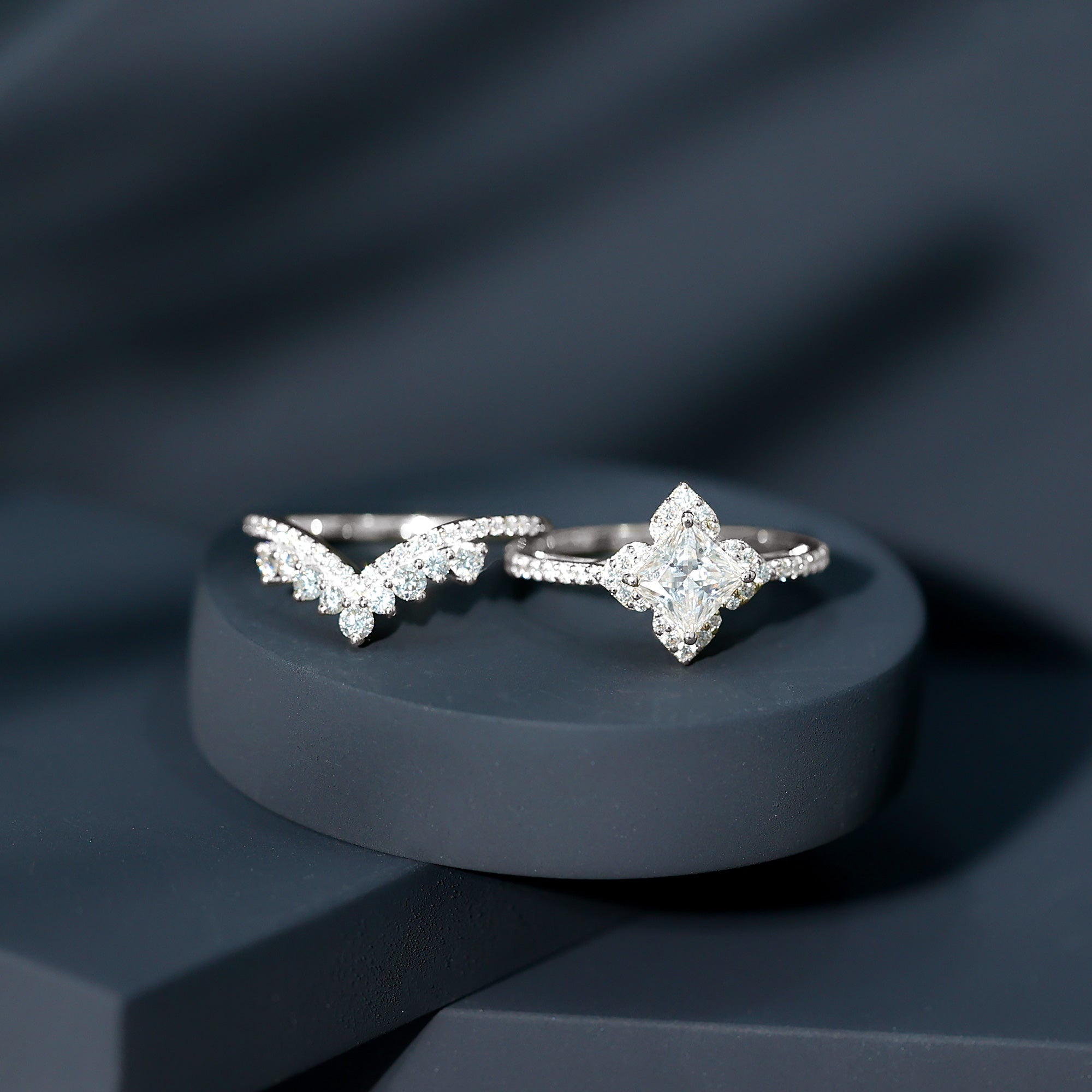 6 MM Princess Cut Lab Grown Diamond Designer Bridal Ring Set