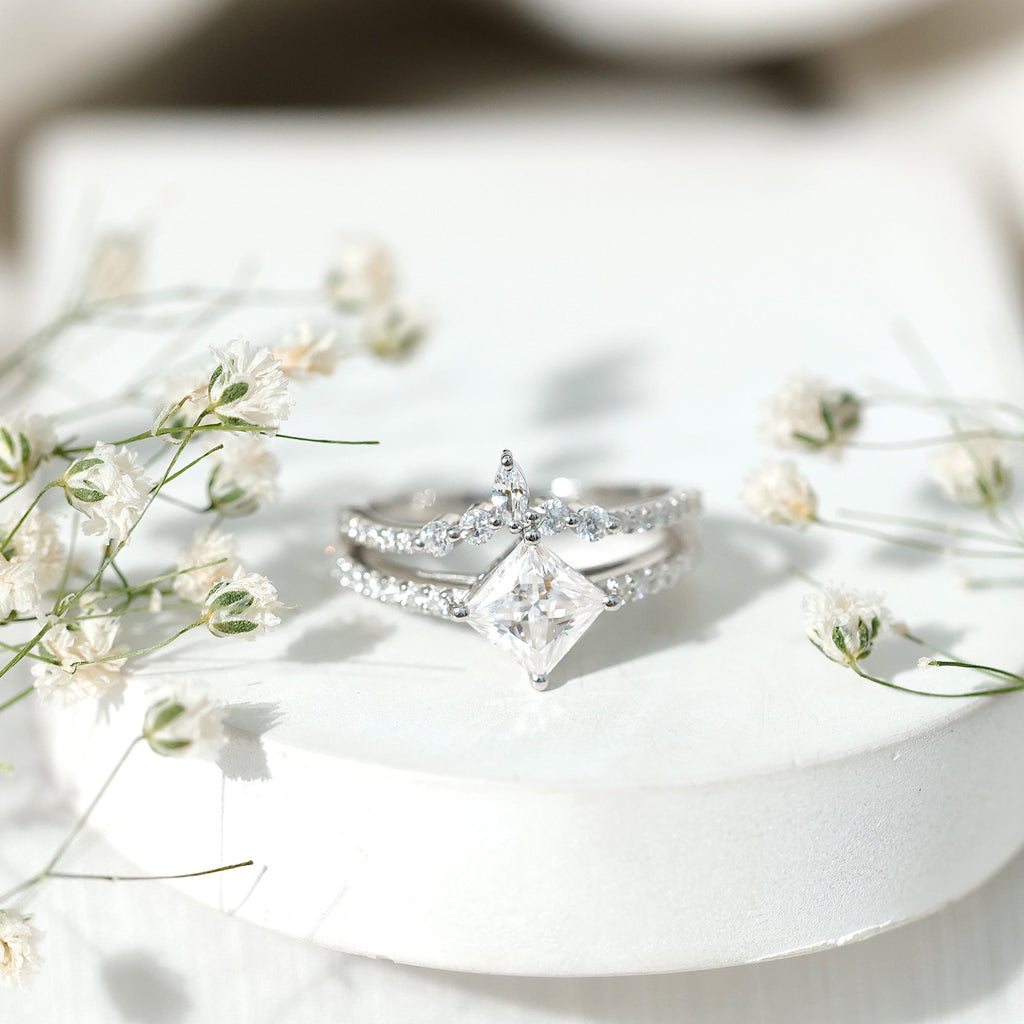 Lab Created Diamond Princess Cut Engagement Ring With Enhancer