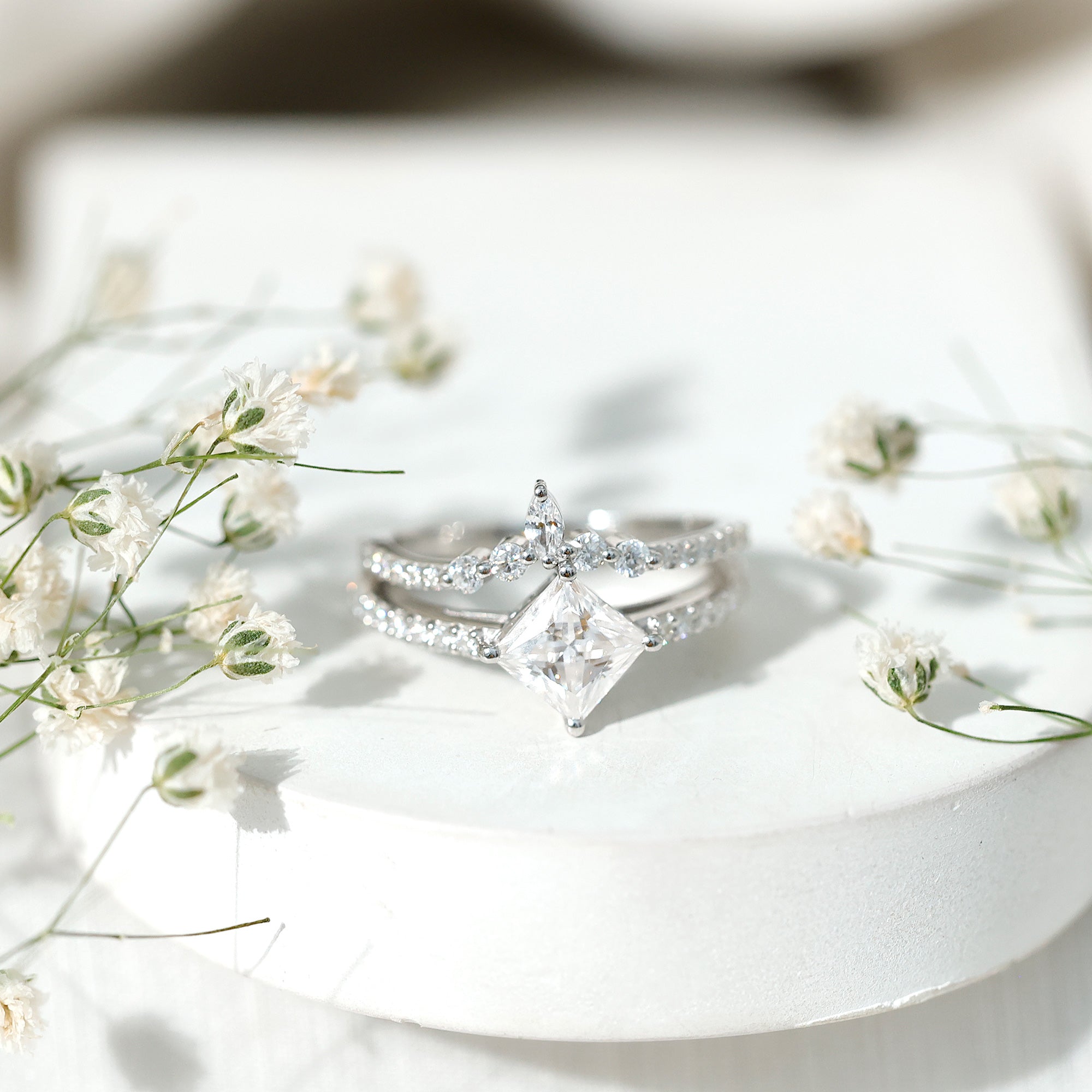 Lab Created Diamond Princess Cut Engagement Ring With Enhancer
