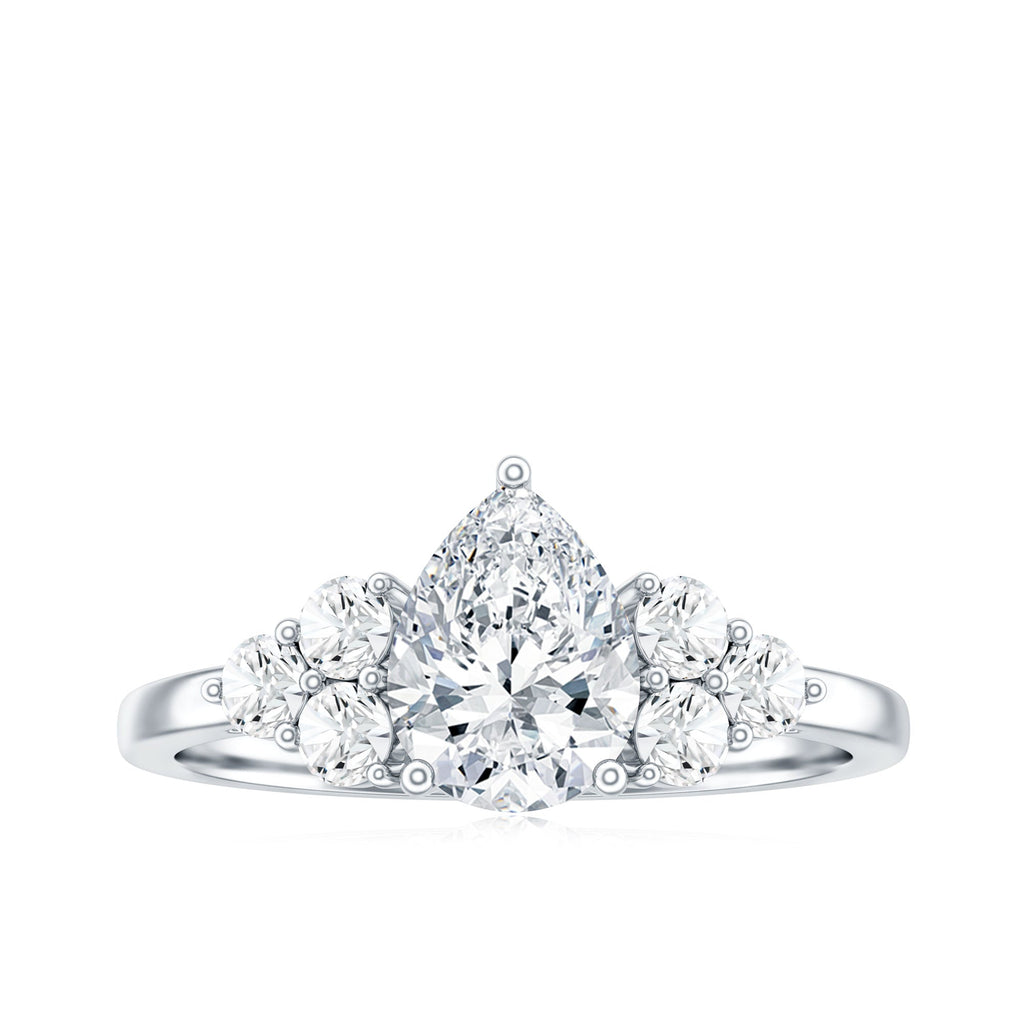 Lab Grown Diamond Teardrop Engagement Ring With Round Shape Trio