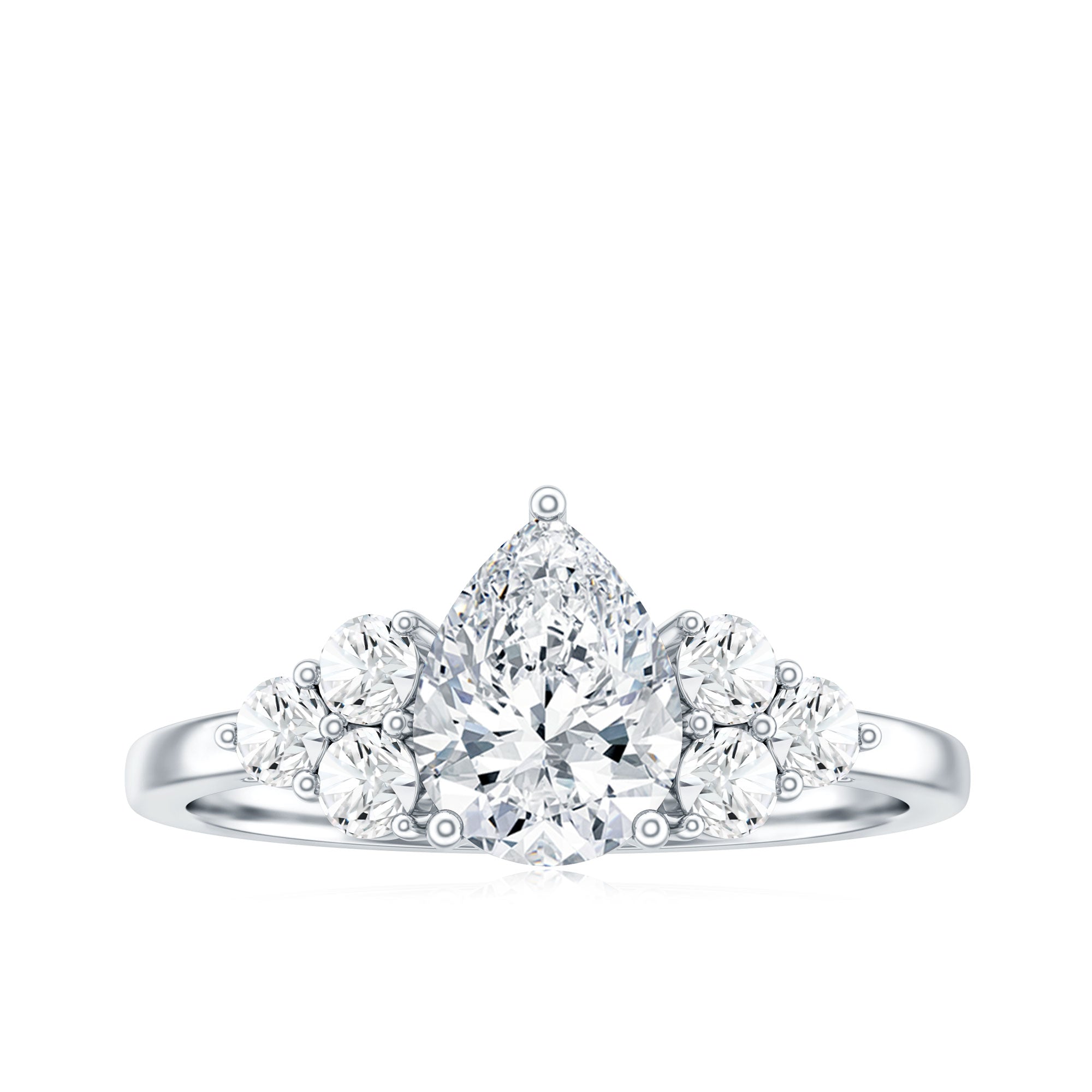 Lab Grown Diamond Teardrop Engagement Ring With Round Shape Trio