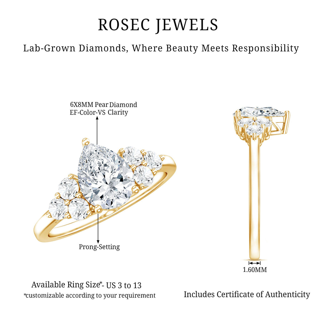 Lab Grown Diamond Teardrop Engagement Ring With Round Shape Trio