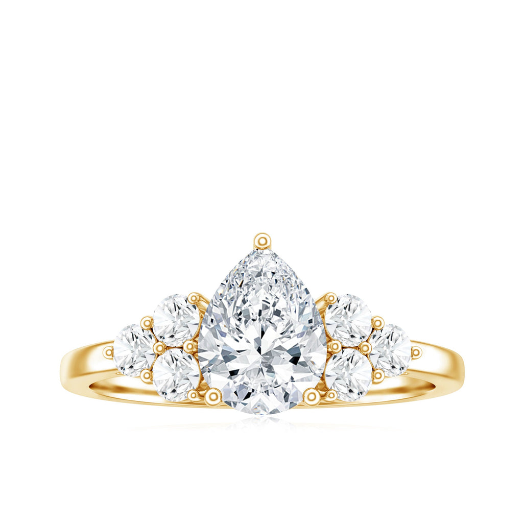 Lab Grown Diamond Teardrop Engagement Ring With Round Shape Trio