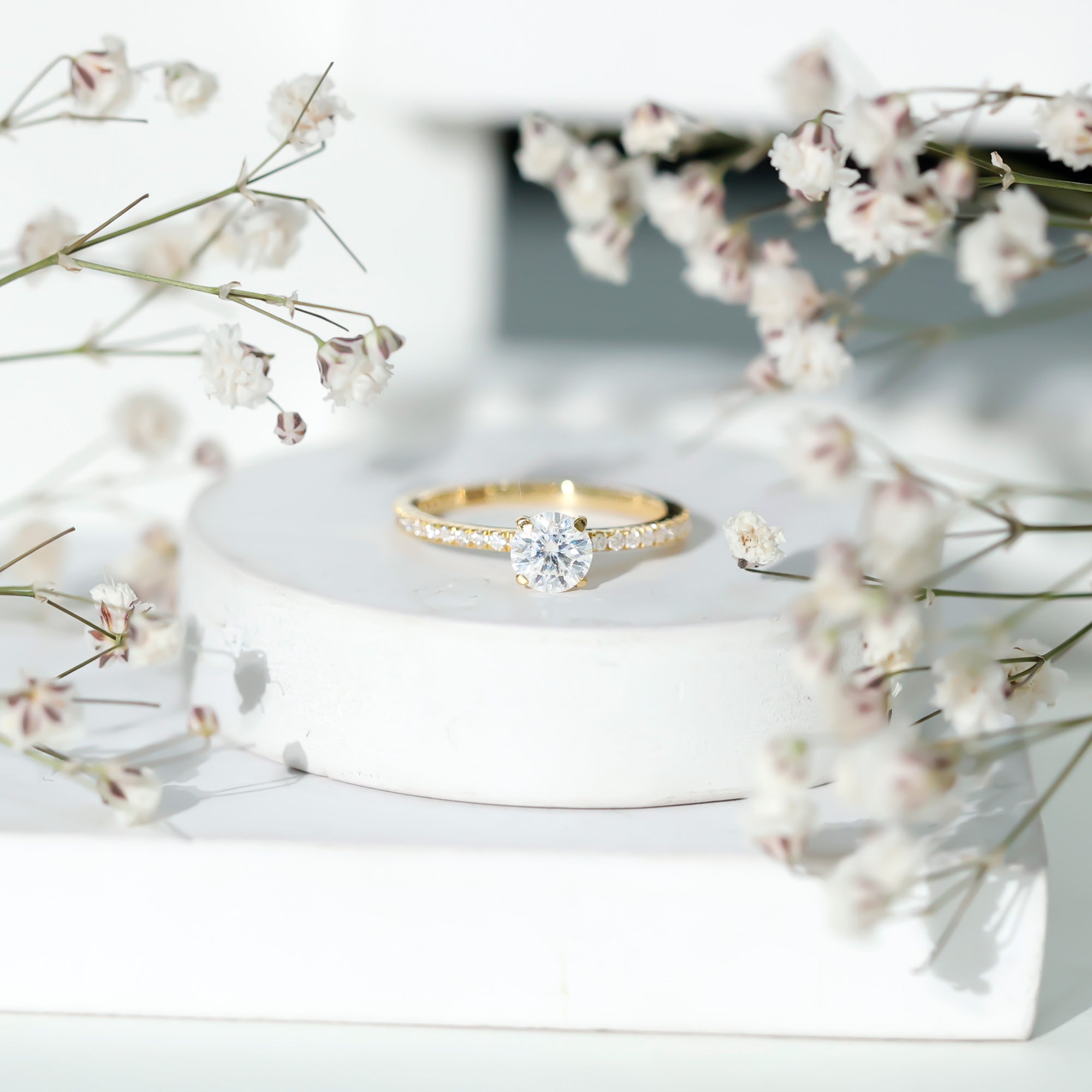 Round Brilliant Cut Lab Grown Diamond Promise Ring with Side Stones