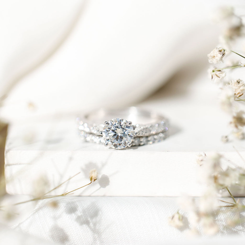 Certified 8 mm Round Lab Grown Diamond Wedding Engagement Ring Set