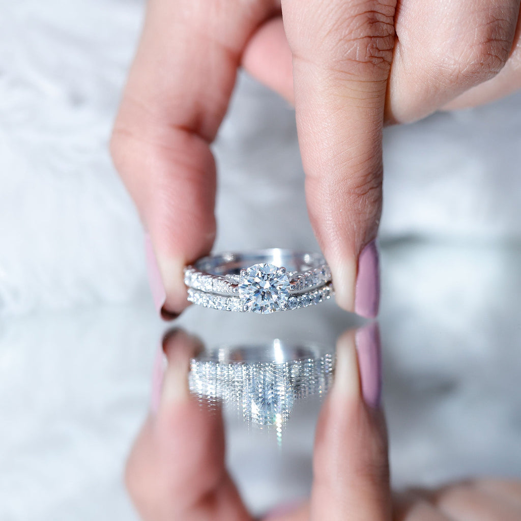 Certified 8 mm Round Lab Grown Diamond Wedding Engagement Ring Set