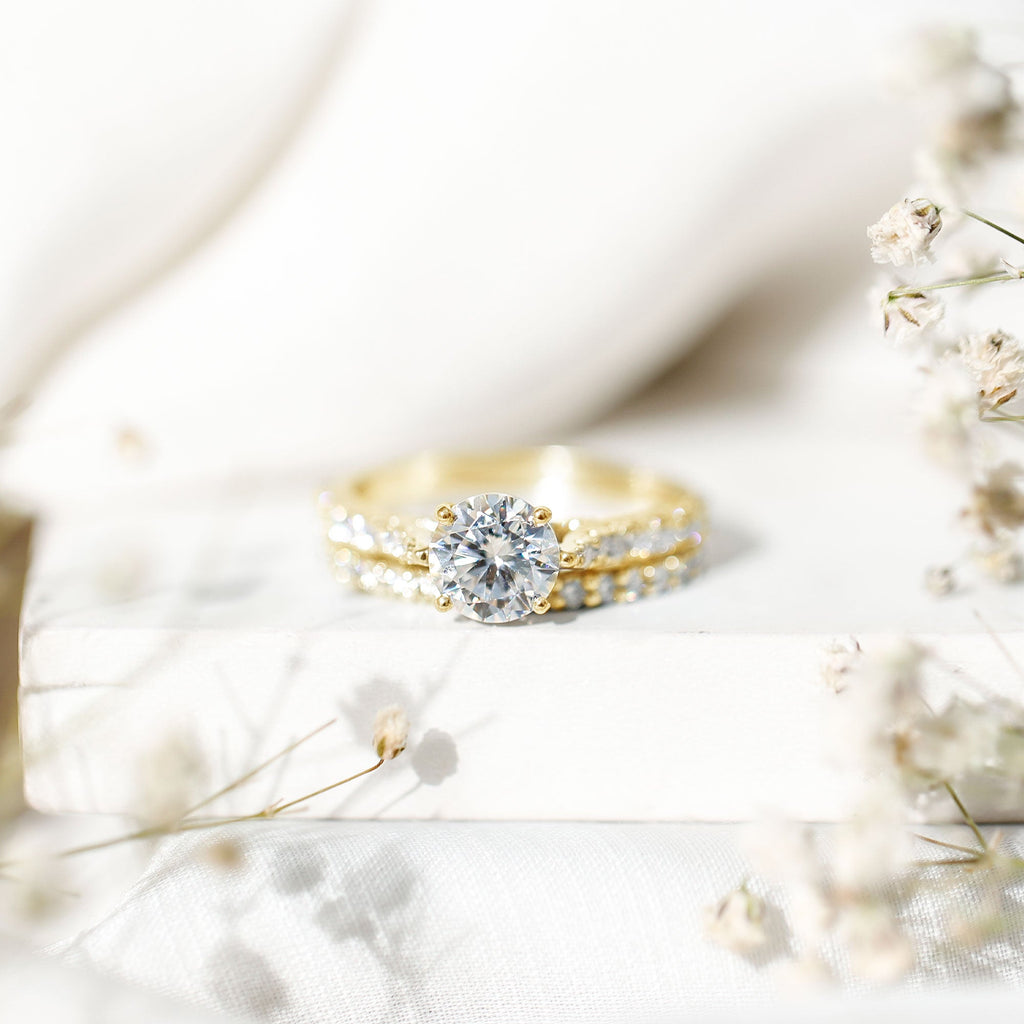 Certified 8 mm Round Lab Grown Diamond Wedding Engagement Ring Set