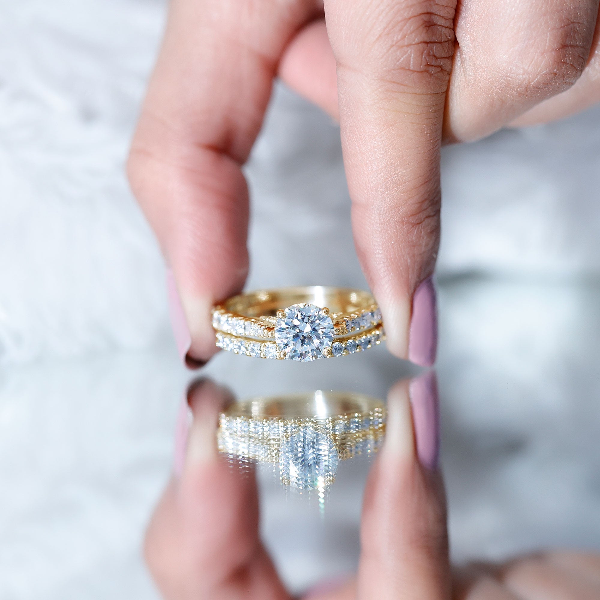 Certified 8 mm Round Lab Grown Diamond Wedding Engagement Ring Set