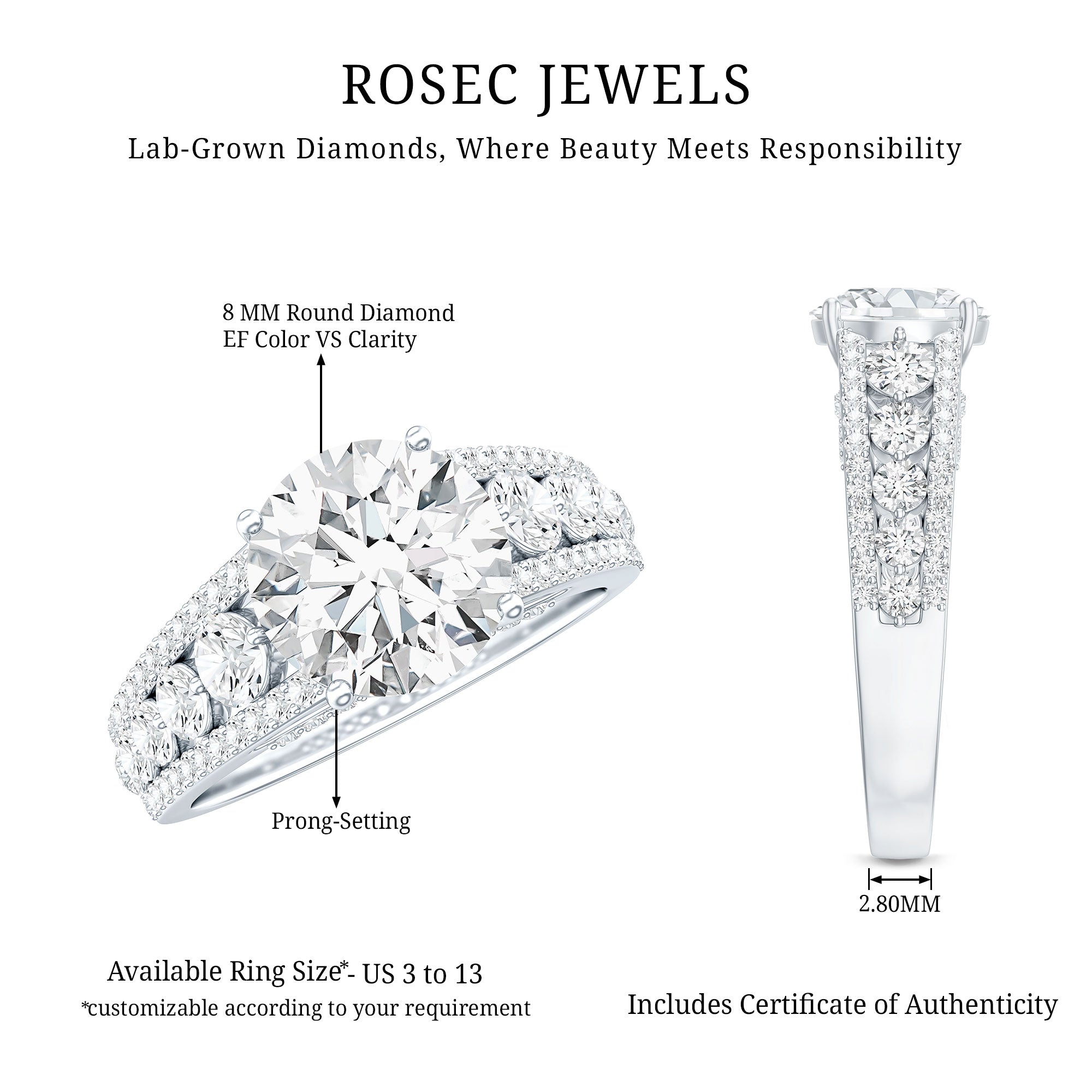 Lab Grown Diamond Statement Engagement Ring With Side Stones